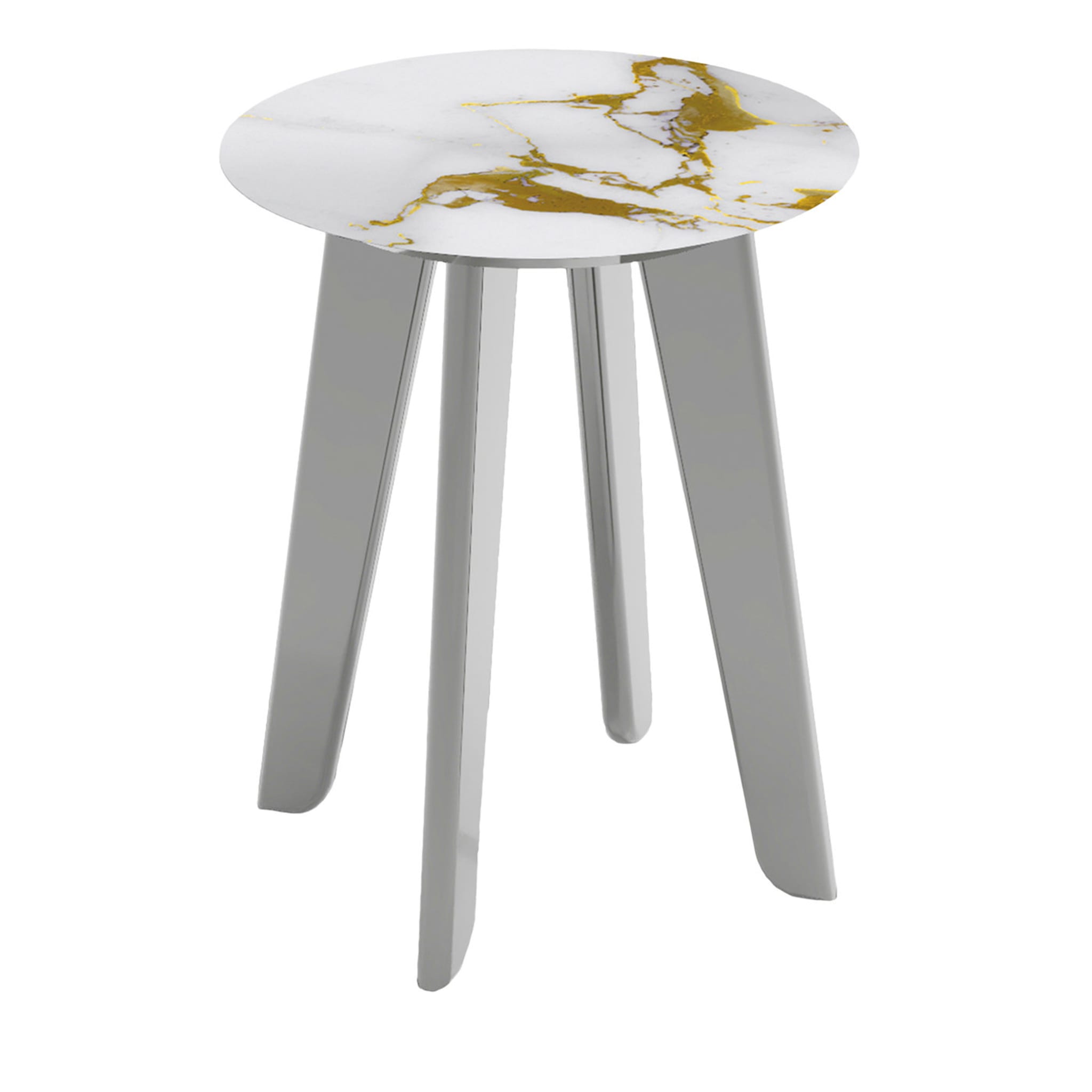 Owen Tall Round Side Table with White and Gold Top (Table d'appoint ronde haute avec plateau blanc et or) - Vue principale