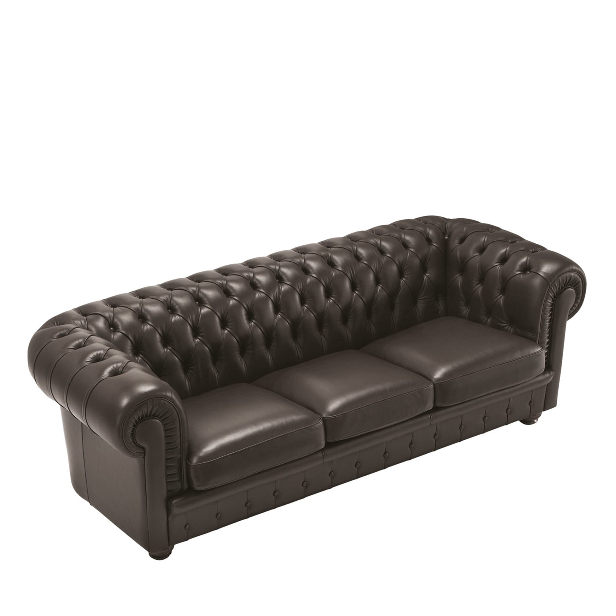 Hermes Brown Leather 3-Seater Sofa - Main view