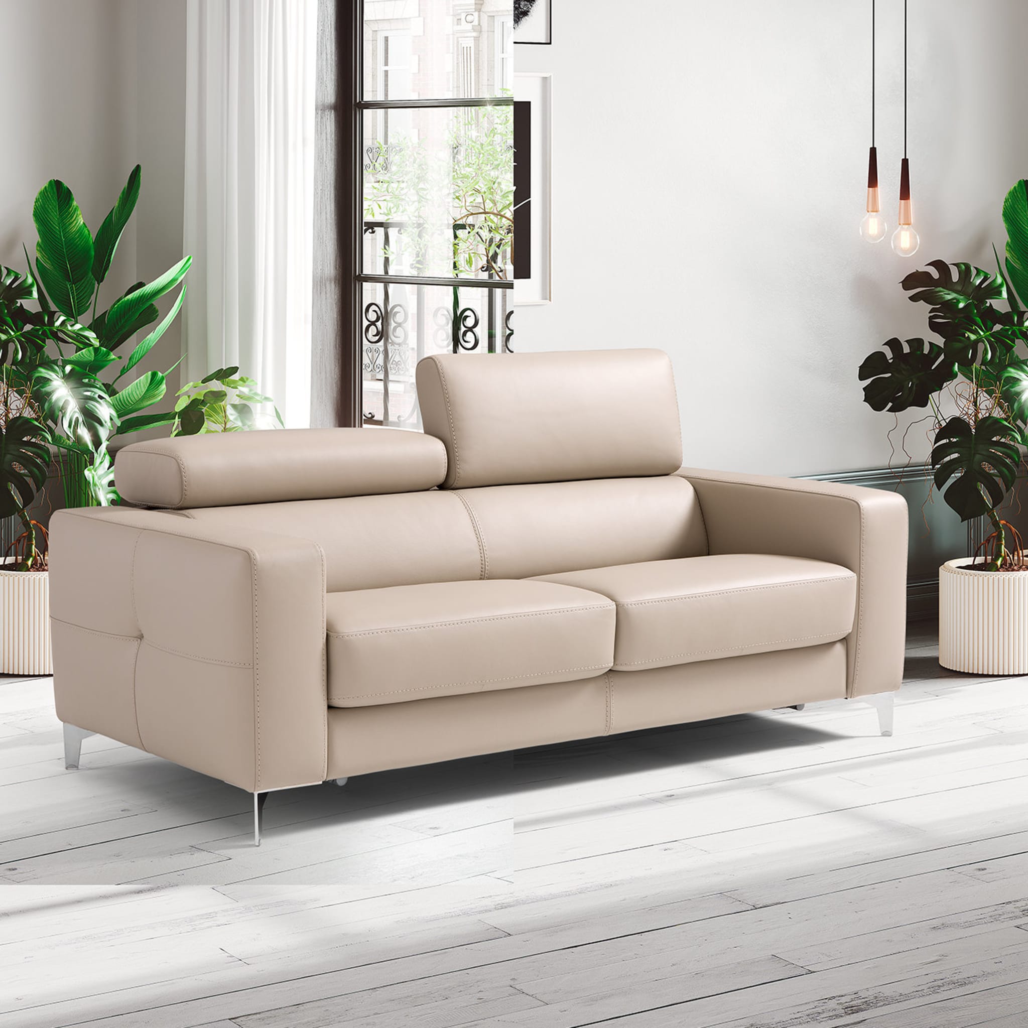 Verona Beige Leather 2-Seater Sofa Bed - Alternative view 1