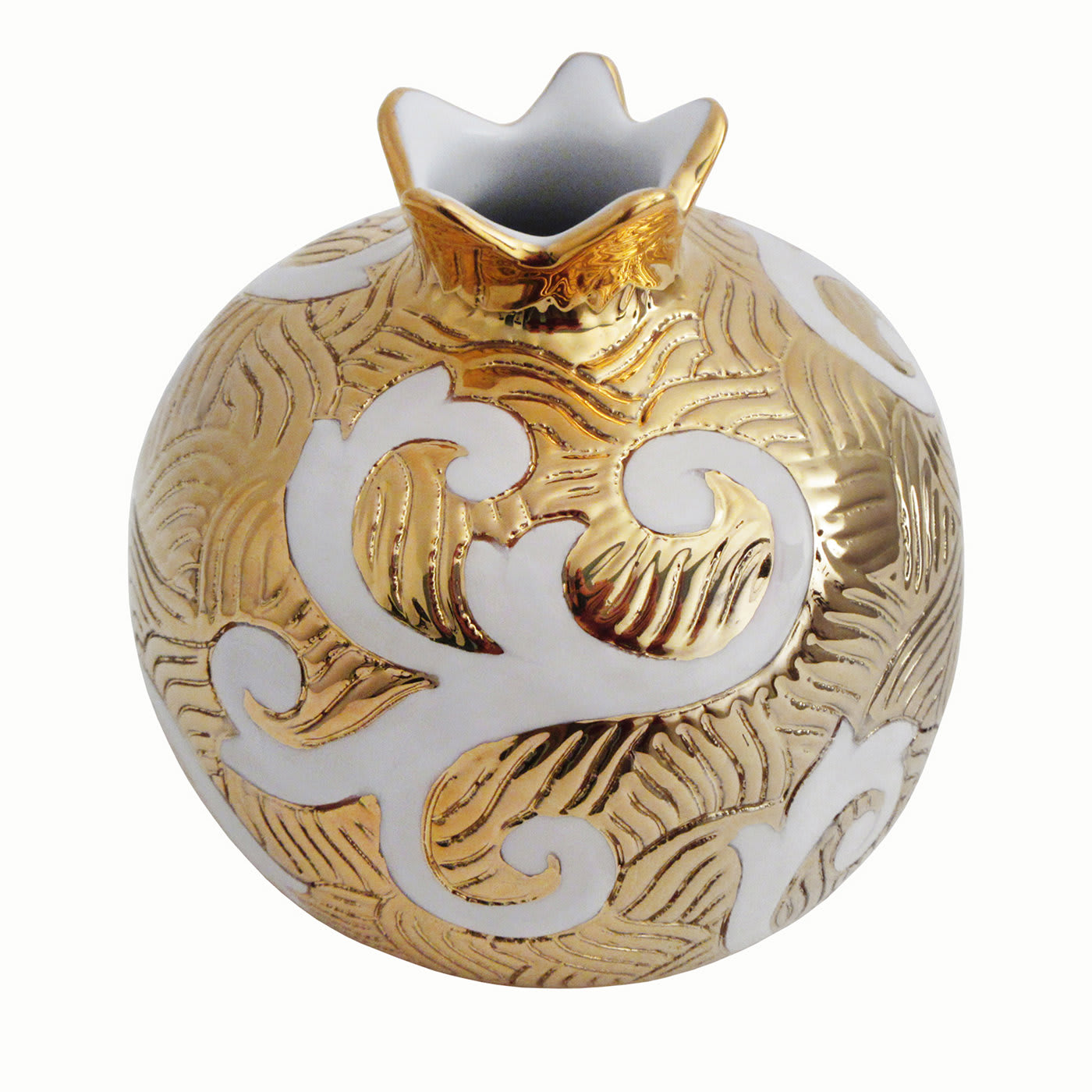 Large Gold and White Ceramic Pomegranate - Sambuco