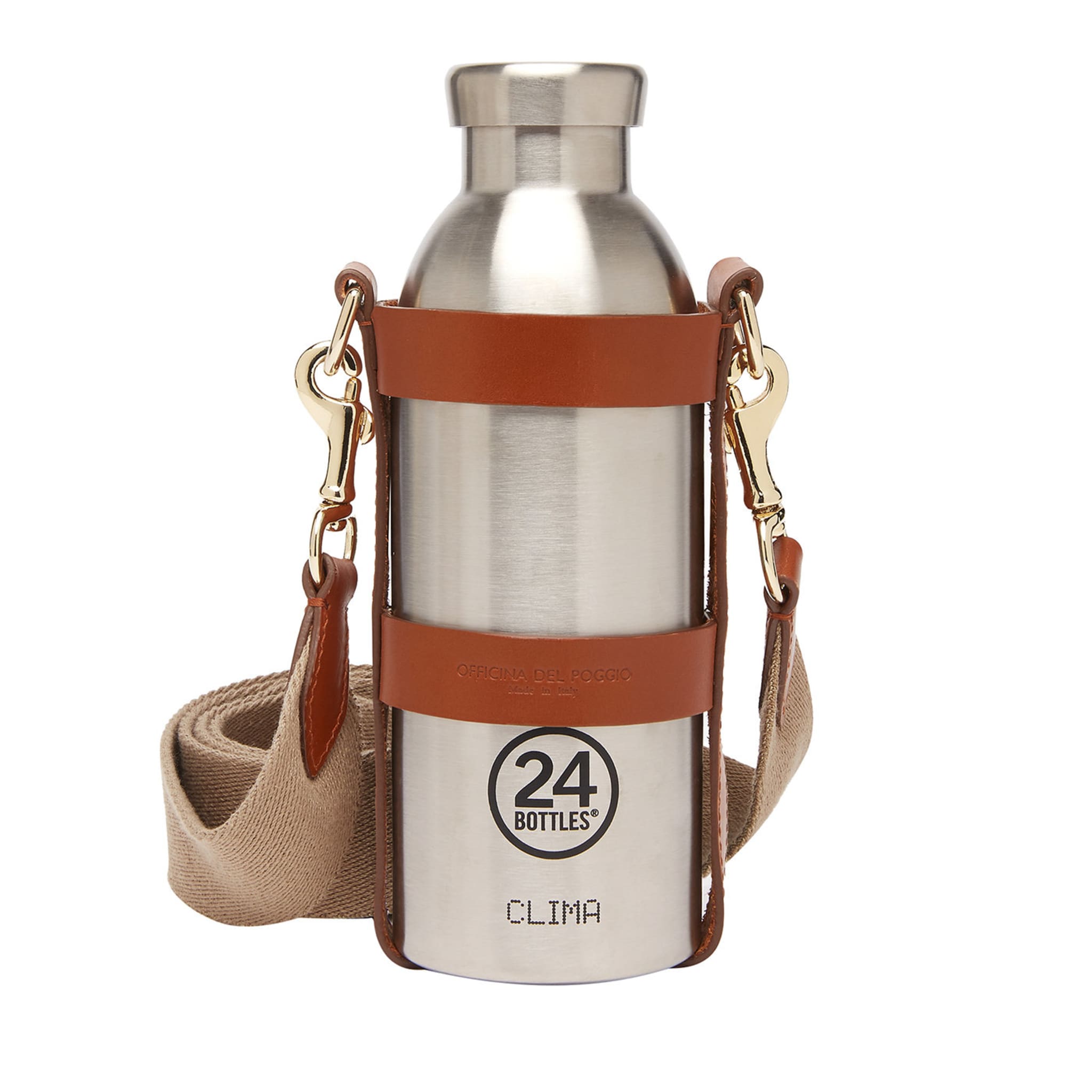 Tan Leather New Bottle Bag with Steel Bottle - Main view