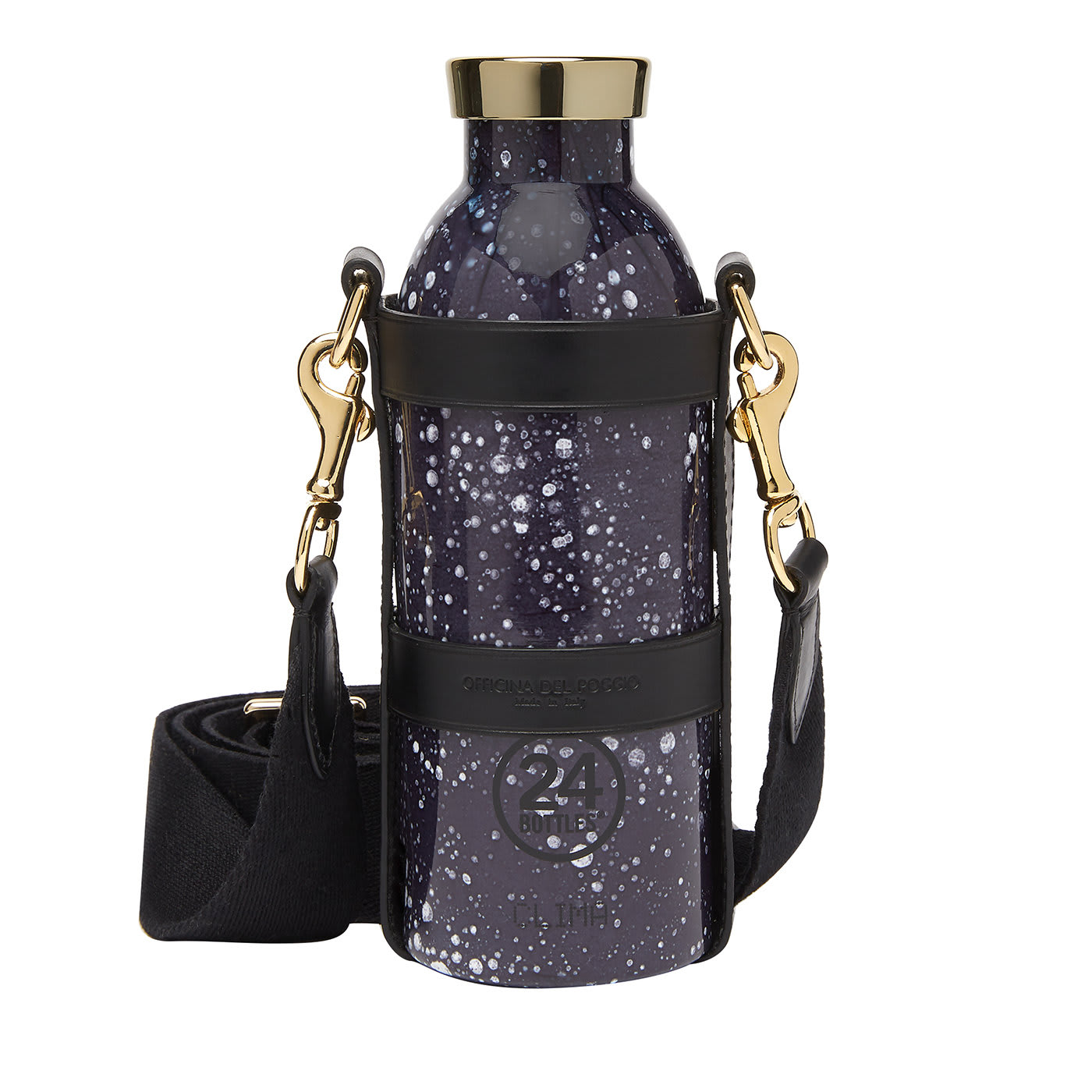 Black Leather Bottle Bag with Poseidon Bottle - Officina Del Poggio
