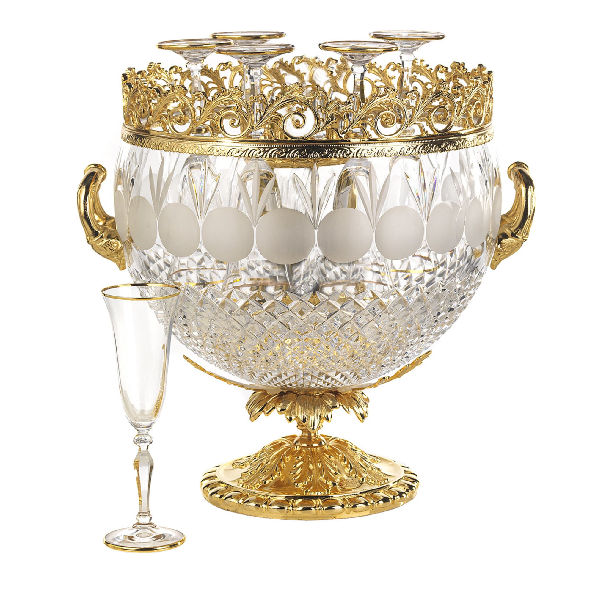 Gold and Crystal Champagne Bucket with 6 Crystal Flutes - Main view