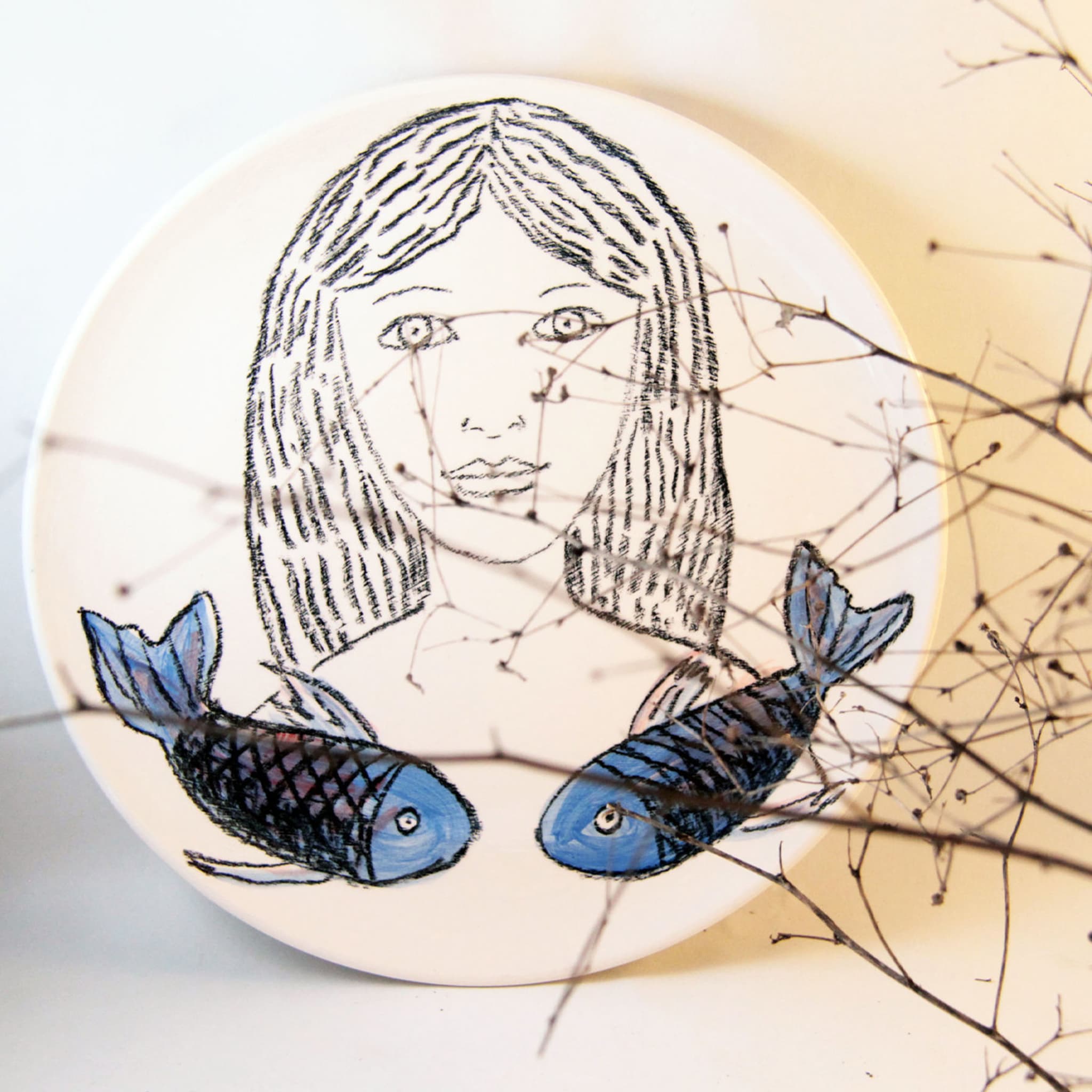 Woman with Fish Decorative Plate - Alternative view 1