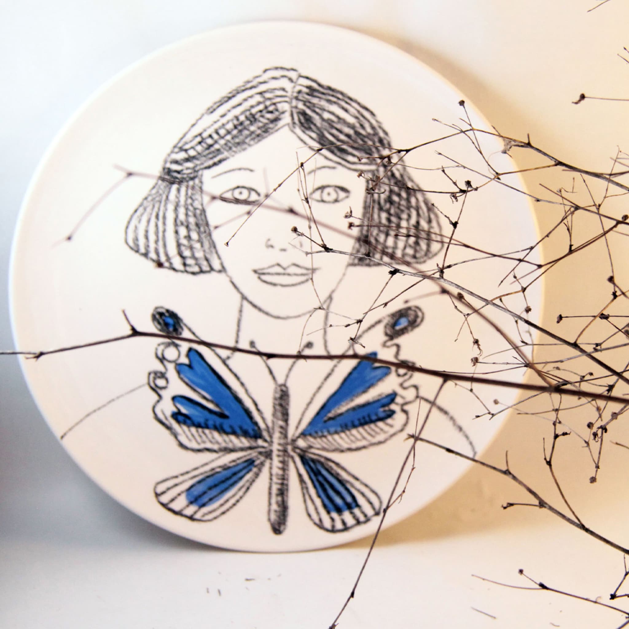 Woman with Butterfly Decorative Plate - Alternative view 1
