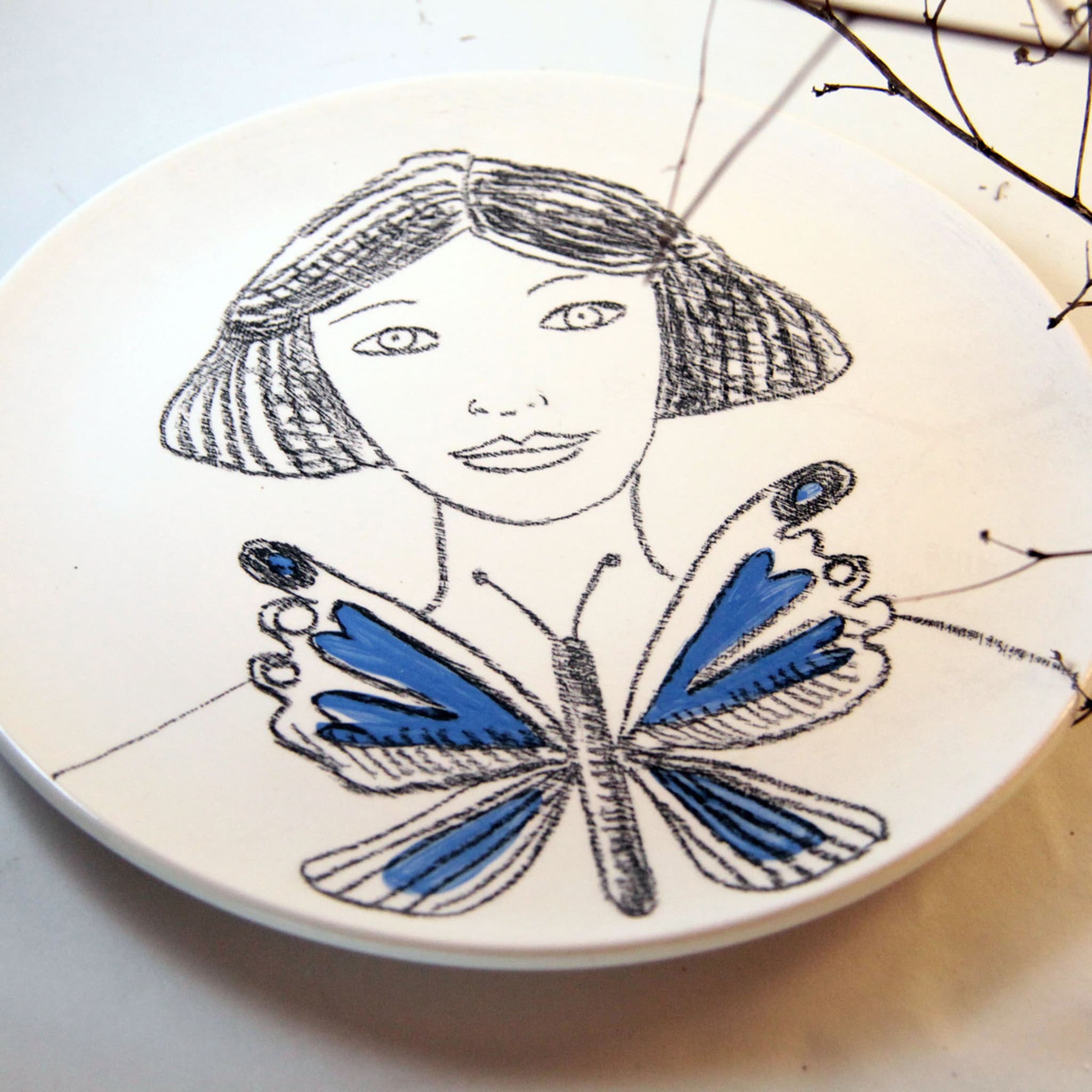 Woman with Butterfly Decorative Plate - Alternative view 2