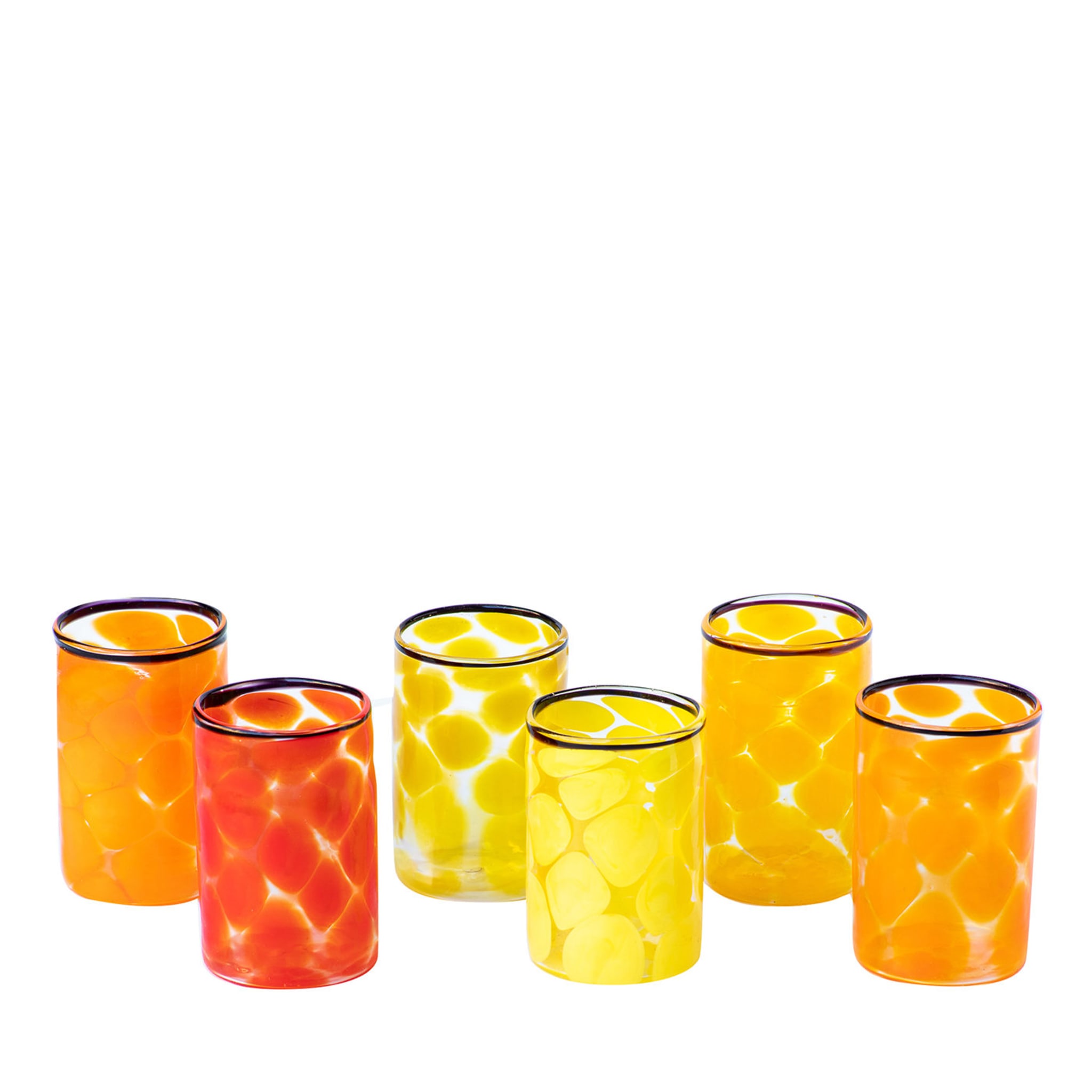 Set di 6 bicchieri a puntini in tonalità calda - Vista principale
