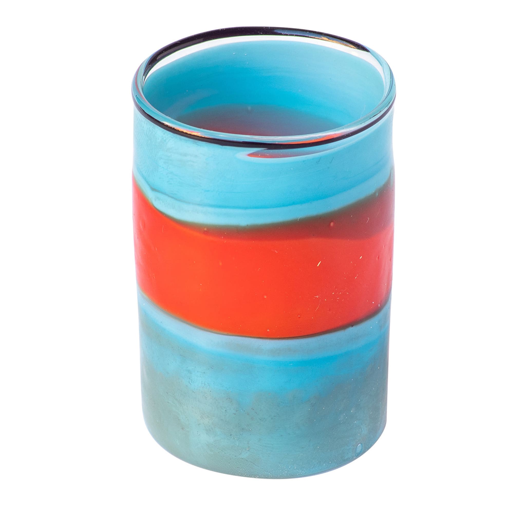 Set of 6 Striped Turquoise/Red Liquor Glasses - Main view