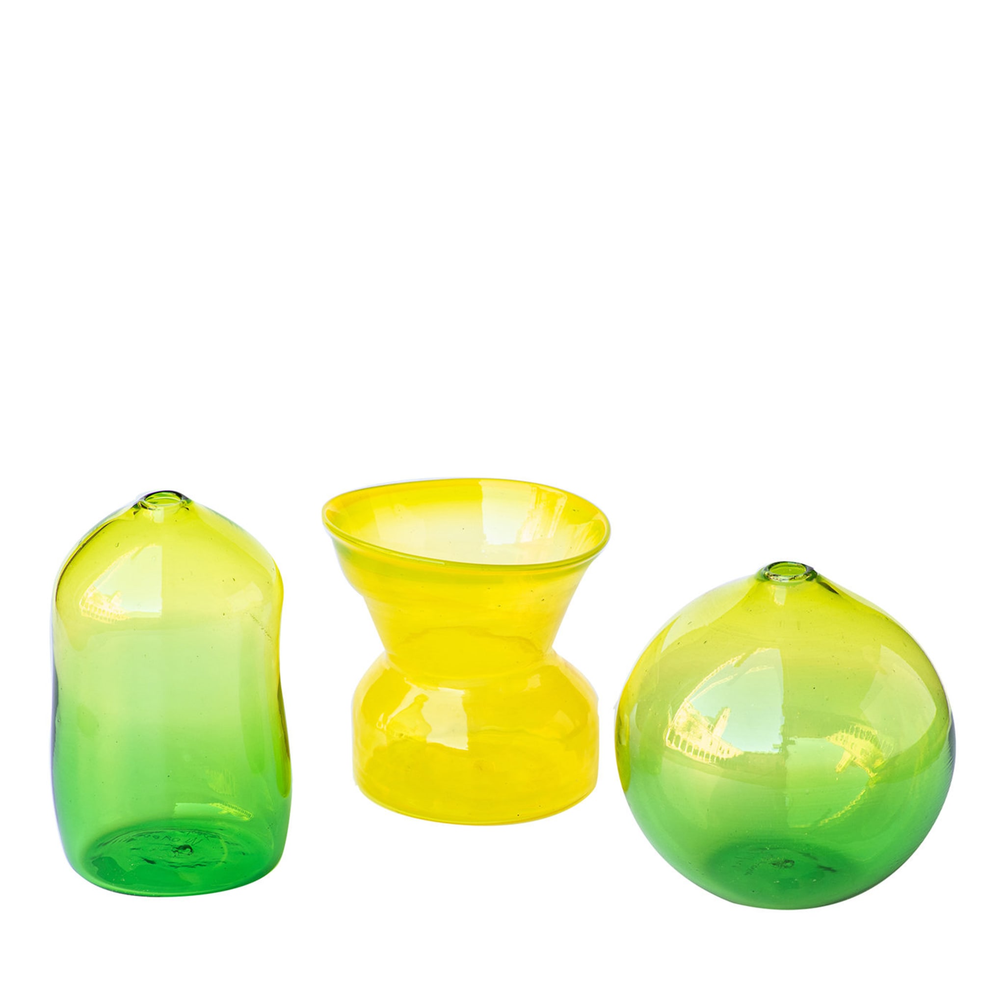 Set of 3 Yellow/Green Small Vases #2 - Main view