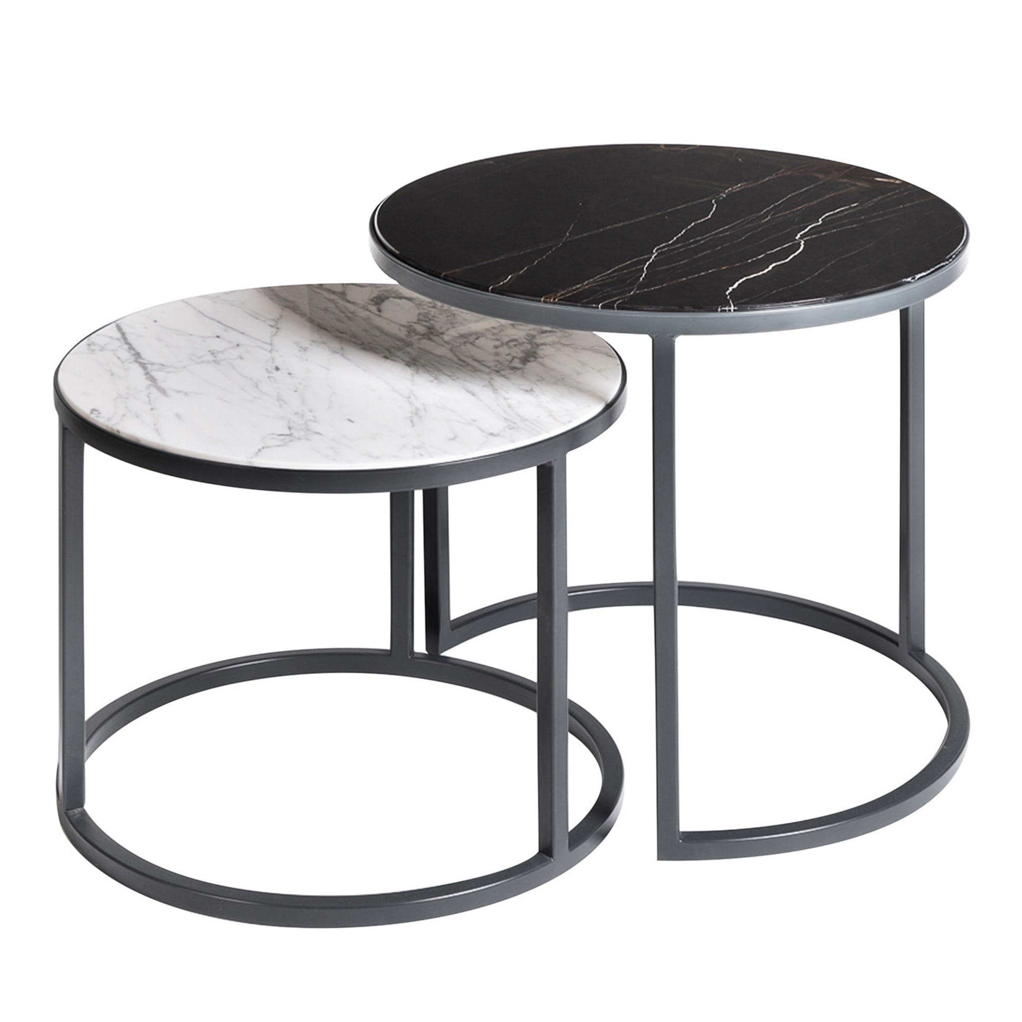 Alicudi and Filicudi Set of 2 Carrara/Marquina Round Coffee Tables  - Main view