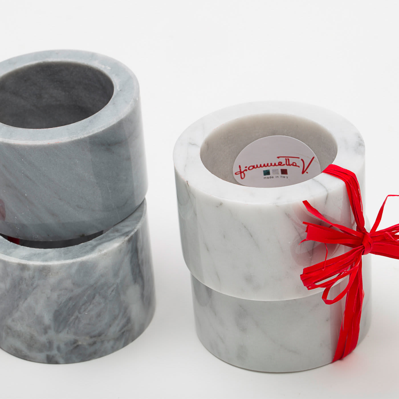 White and Black Marble Set of 4 Napkin Rings - FiammettaV Home Collection