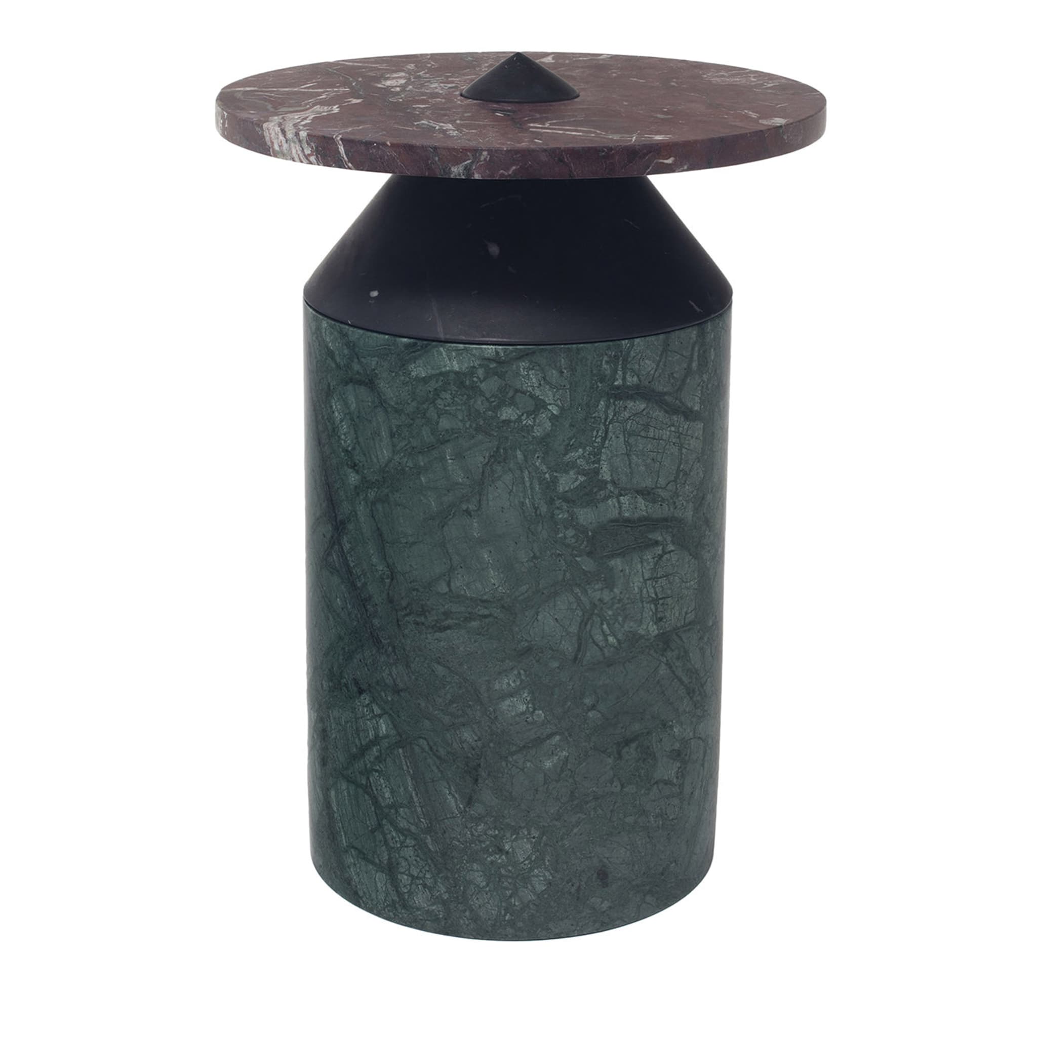 Table basse Totem en marbre vert/noir/rouge de Karen Chekerdjian - Vue principale