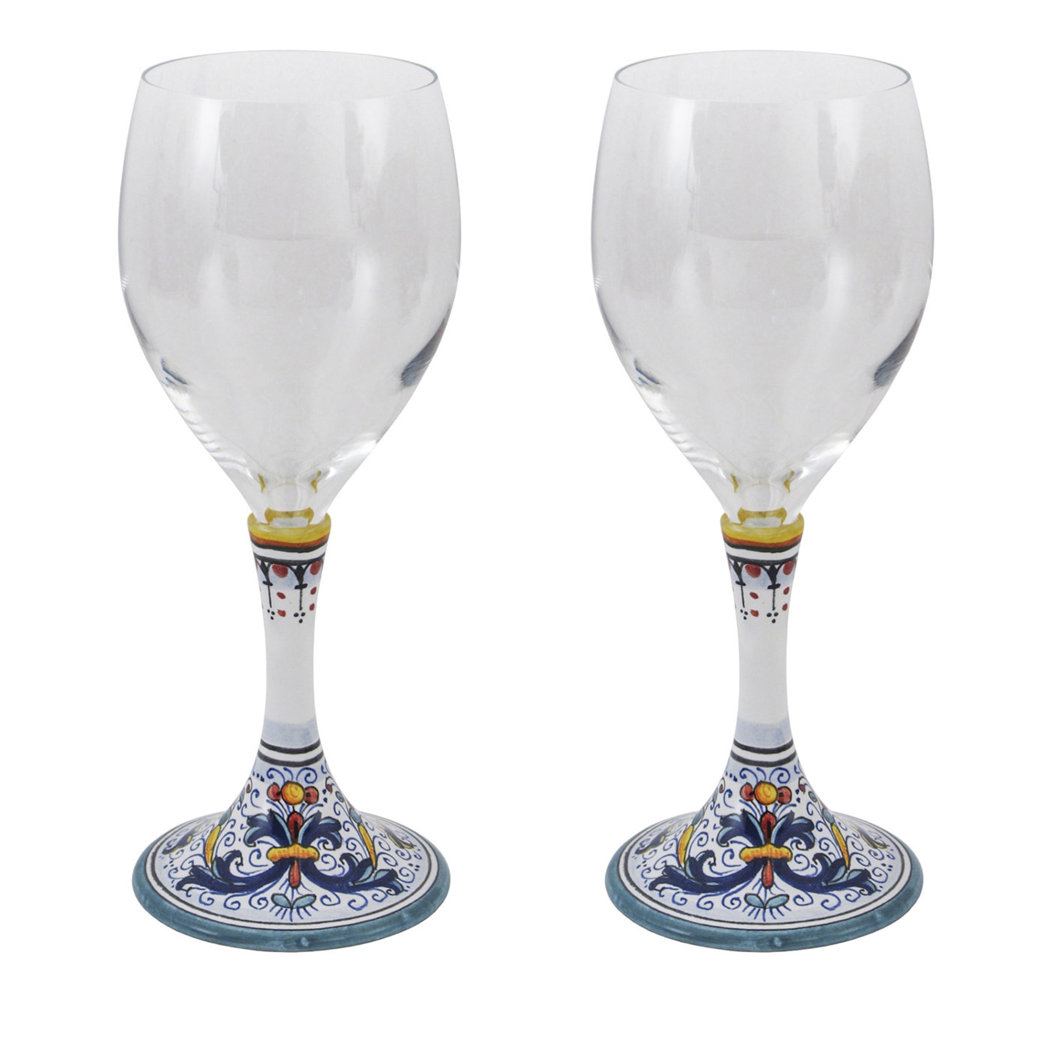 Set of 2 Medium Ricco Deruta Floral Wine Glasses - Main view