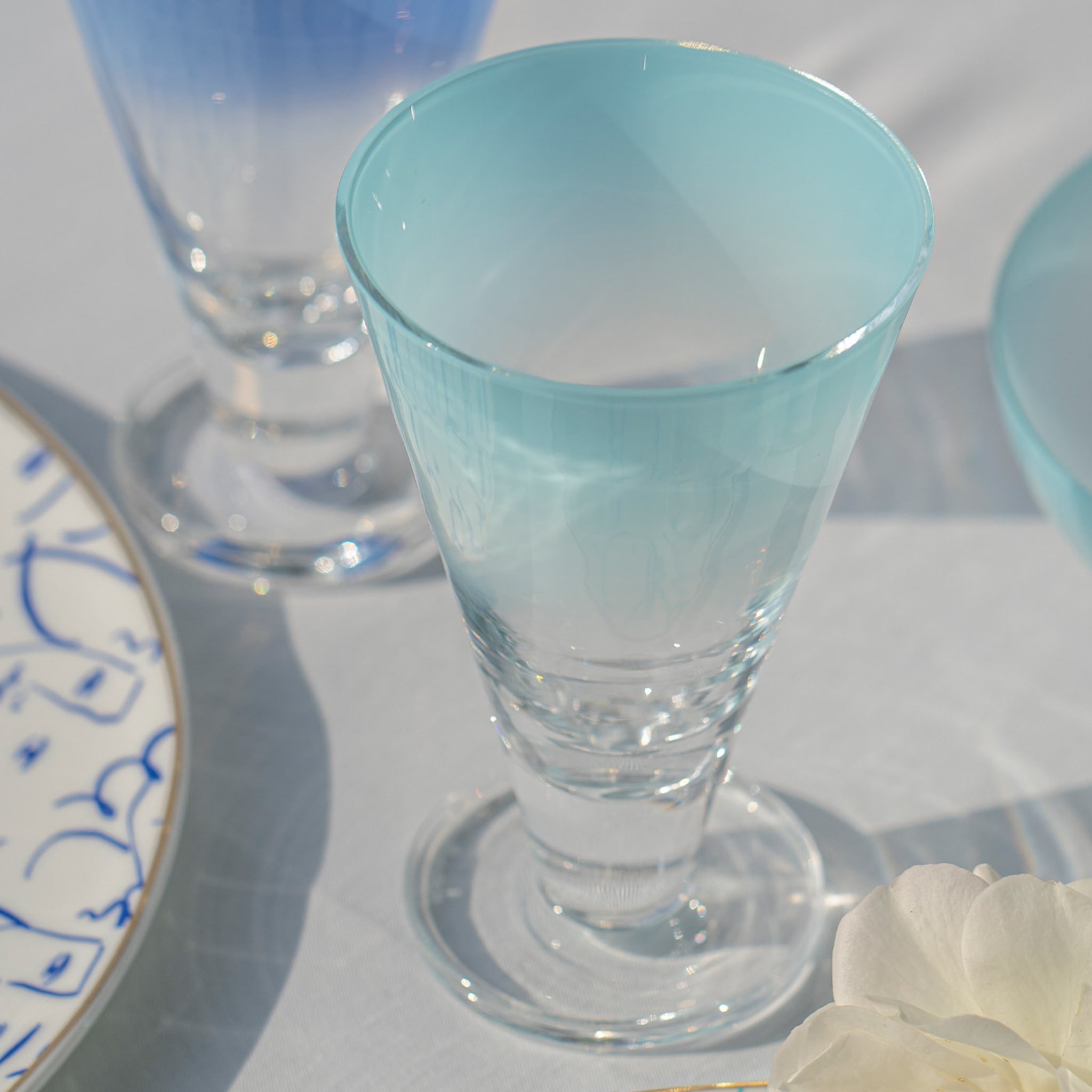 Aria Set of 2 Light Blue Stem Glasses - Alternative view 1