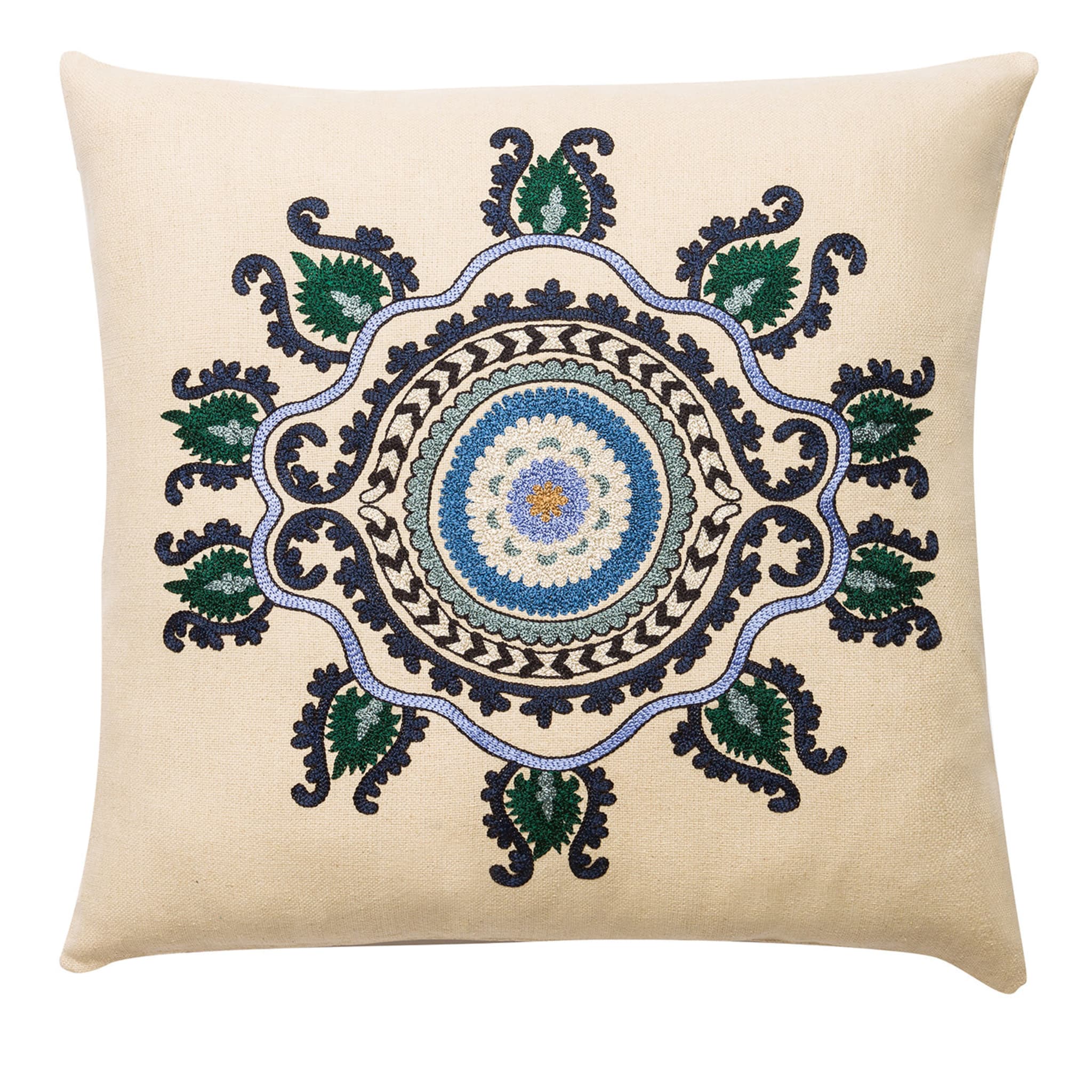 Poppy Flower Square Blue and Green Pillowcase - Main view