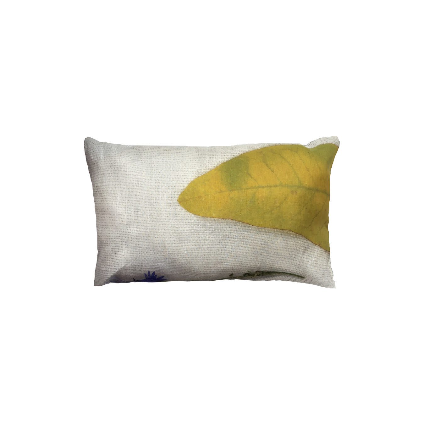 Natura White Linen Cushion with Yellow Leaf - Colomba Leddi