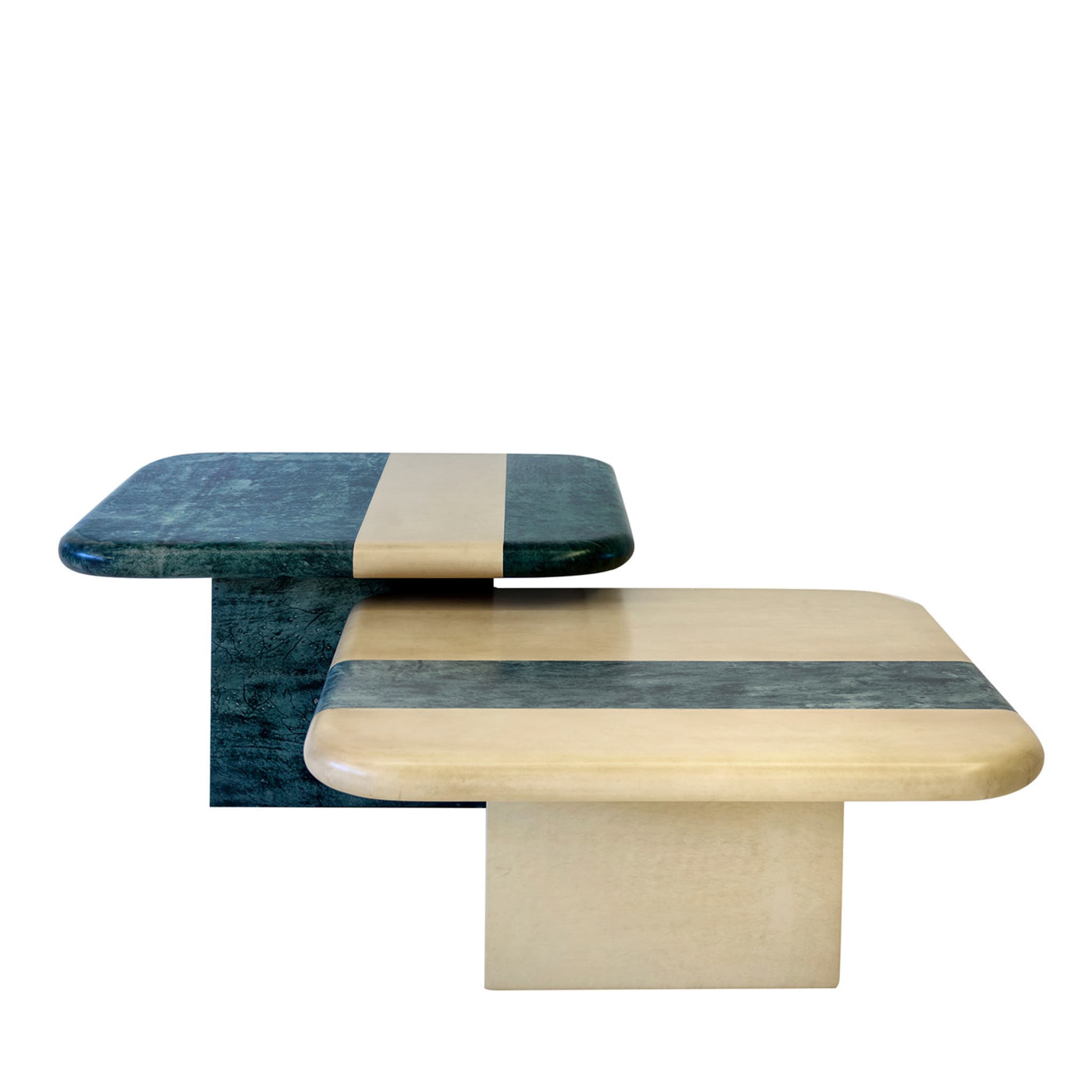 Set di 2 tavoli a incastro verde e sabbia - Vista principale