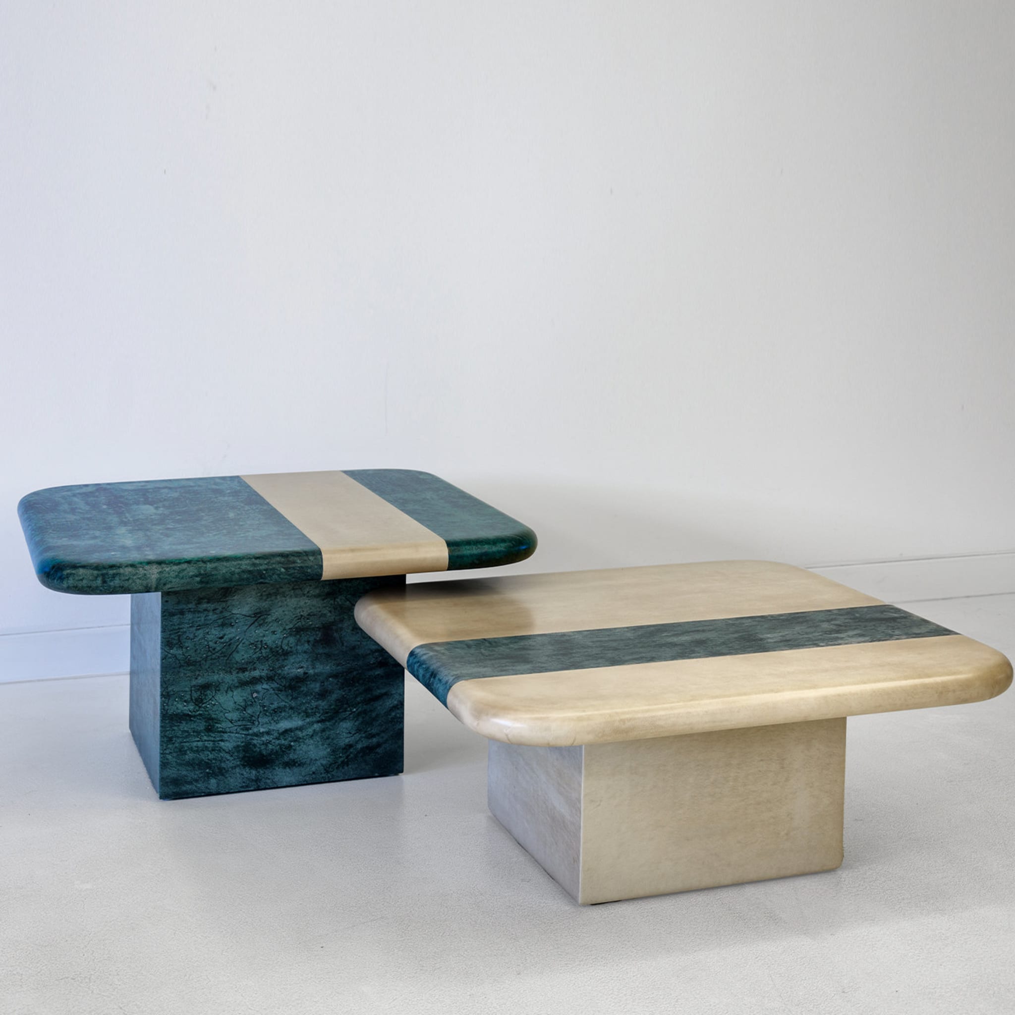 Set of 2 Green and Sand Nesting Tables  - Alternative view 1