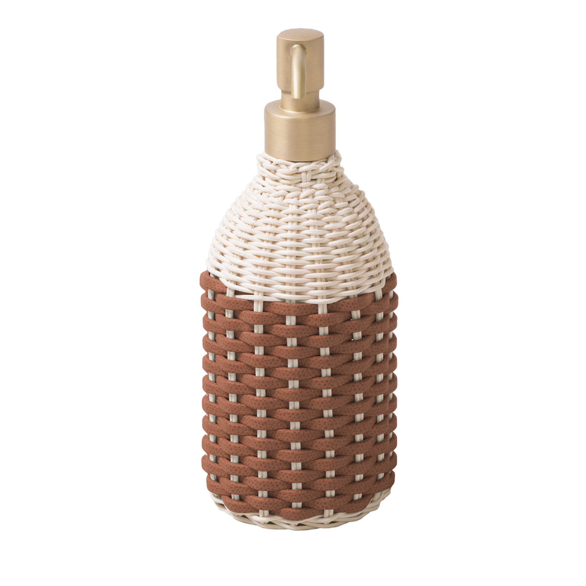 Rattan and Mocha Leather Manual Hand Sanitizer Dispenser  - Main view