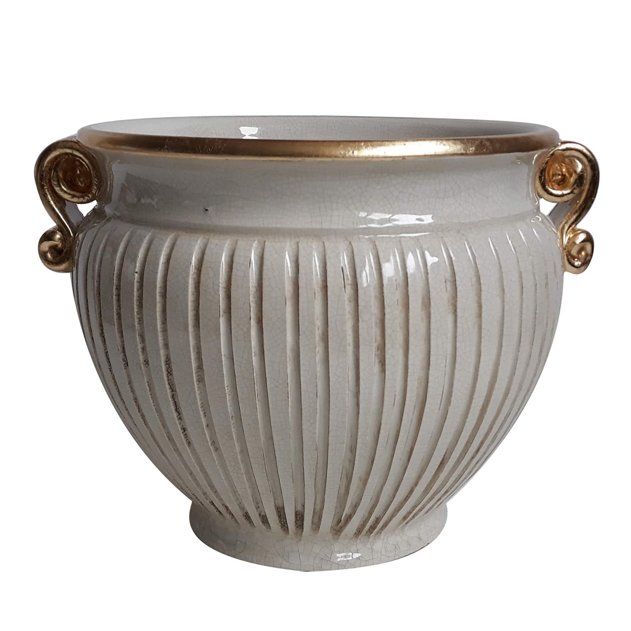 White Crackle and Gold Cachepot  - Main view