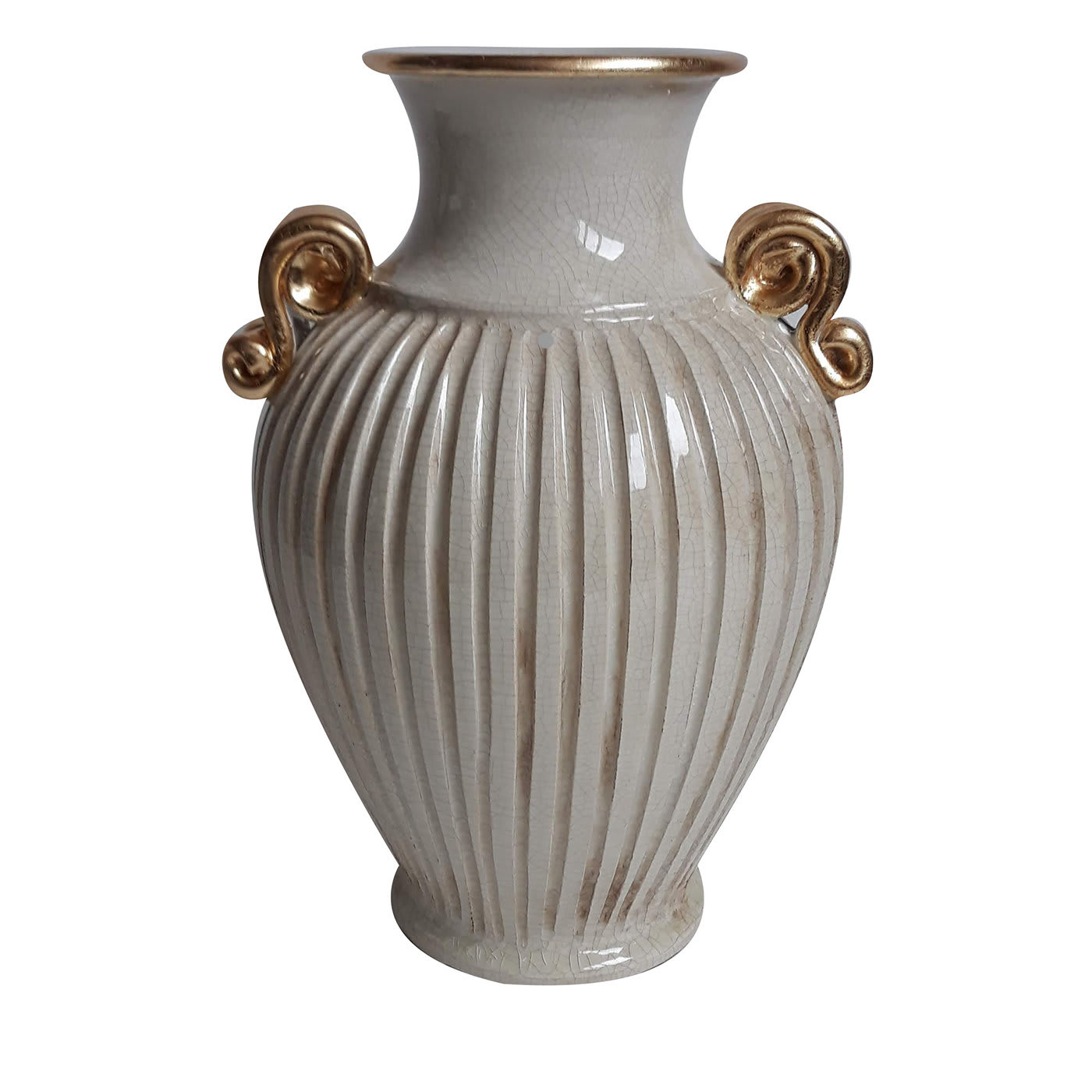 White Crackle and Gold Vase #2 - Ceramiche Ima