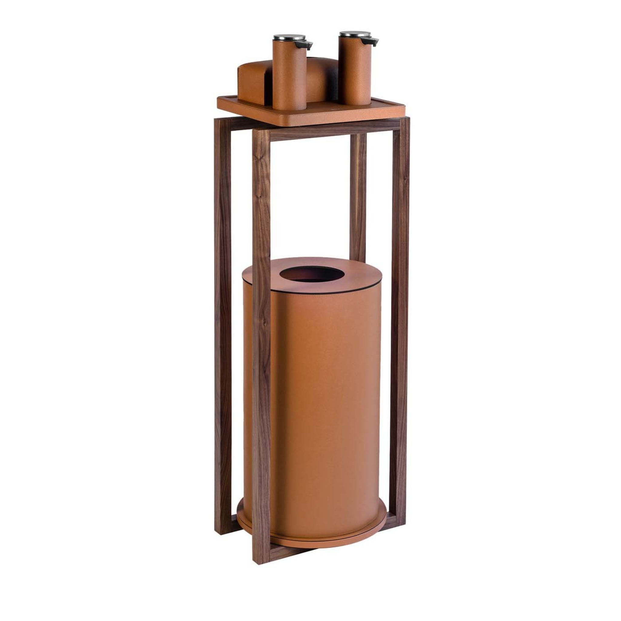 Igea Brown Leather and Walnut Sanitizing Station - Main view