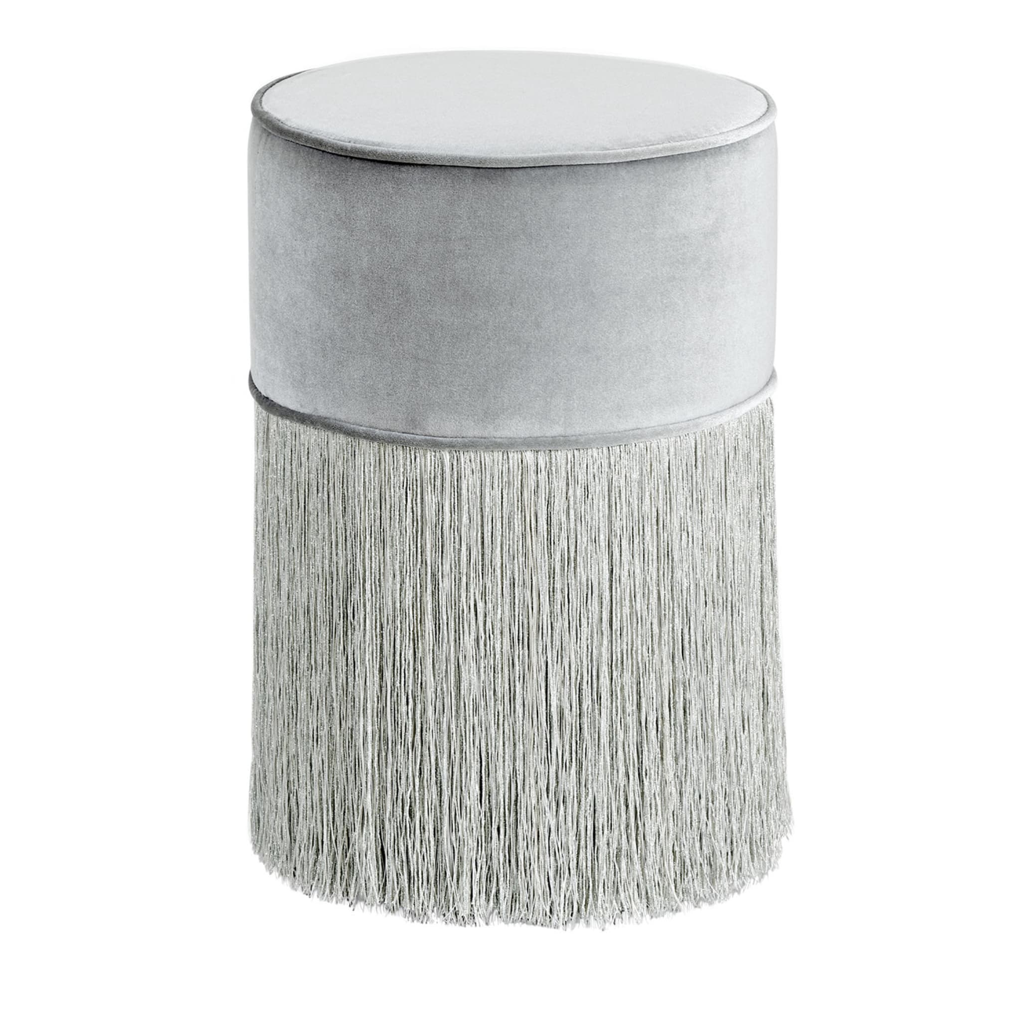 Sparkle Silver Pouf with Silver Fringe - Main view
