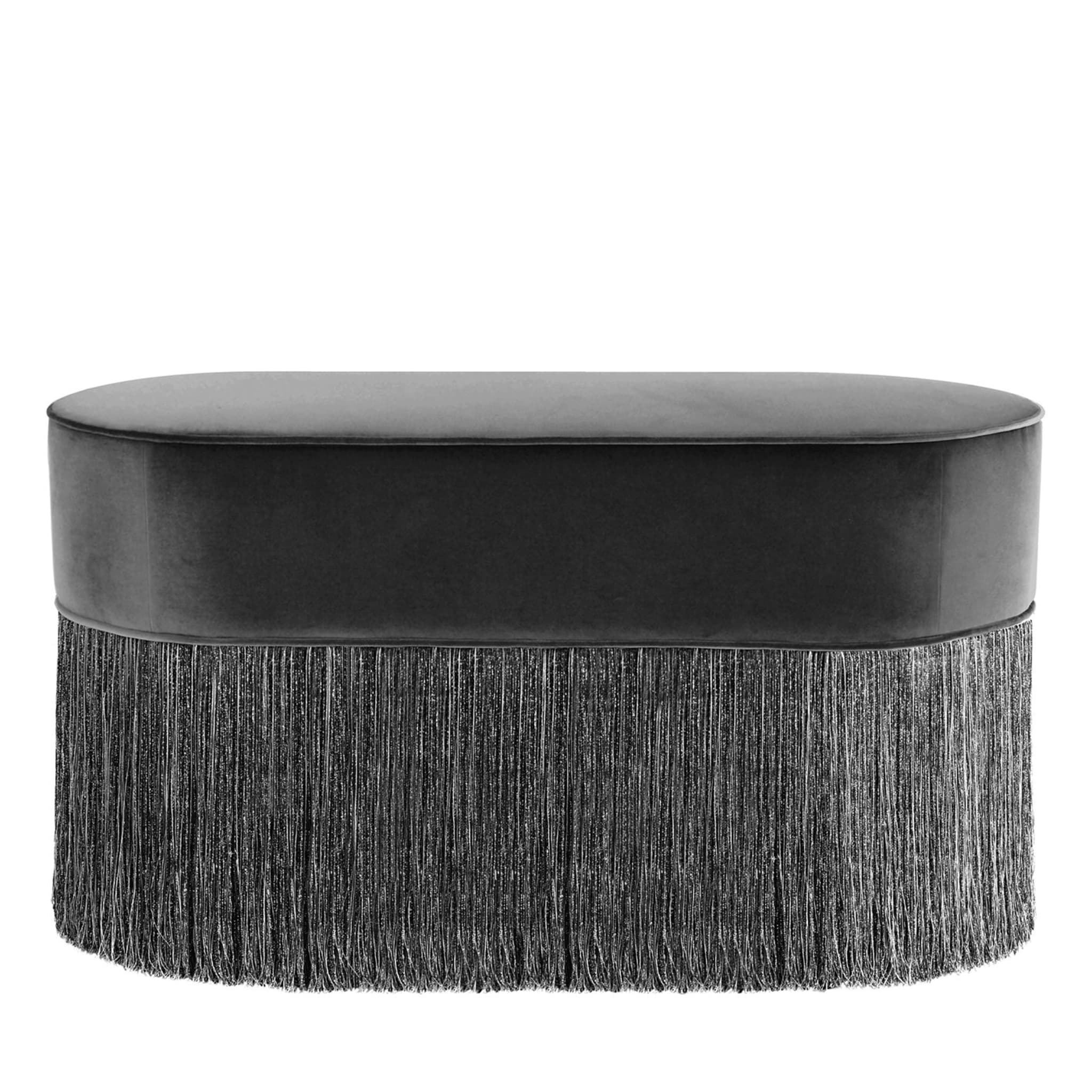 Sparkle Black Oval Ottoman with Black and Silver Fringe - Main view