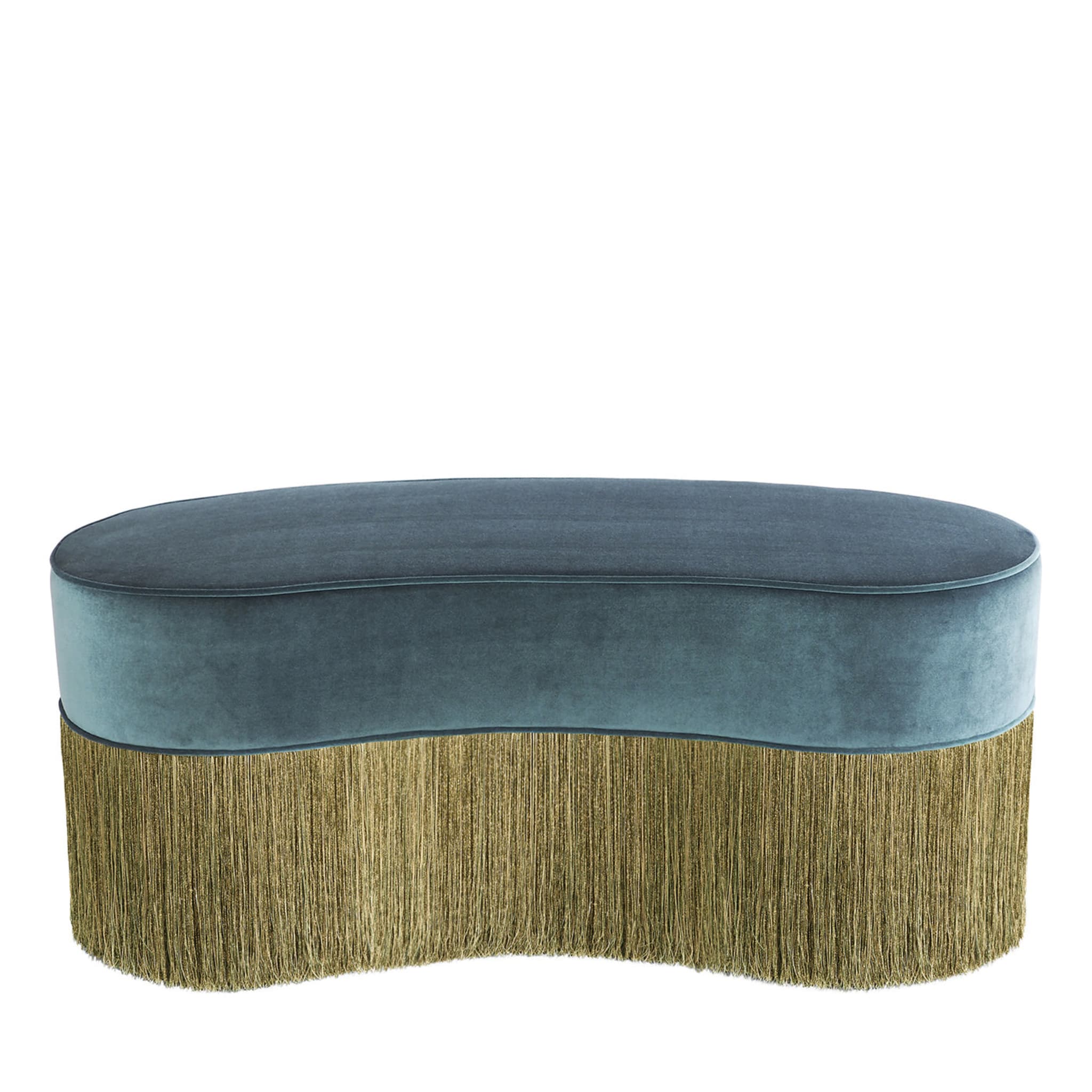 Sparkle Bean Green Ottoman with Gold and Green Fringe - Main view