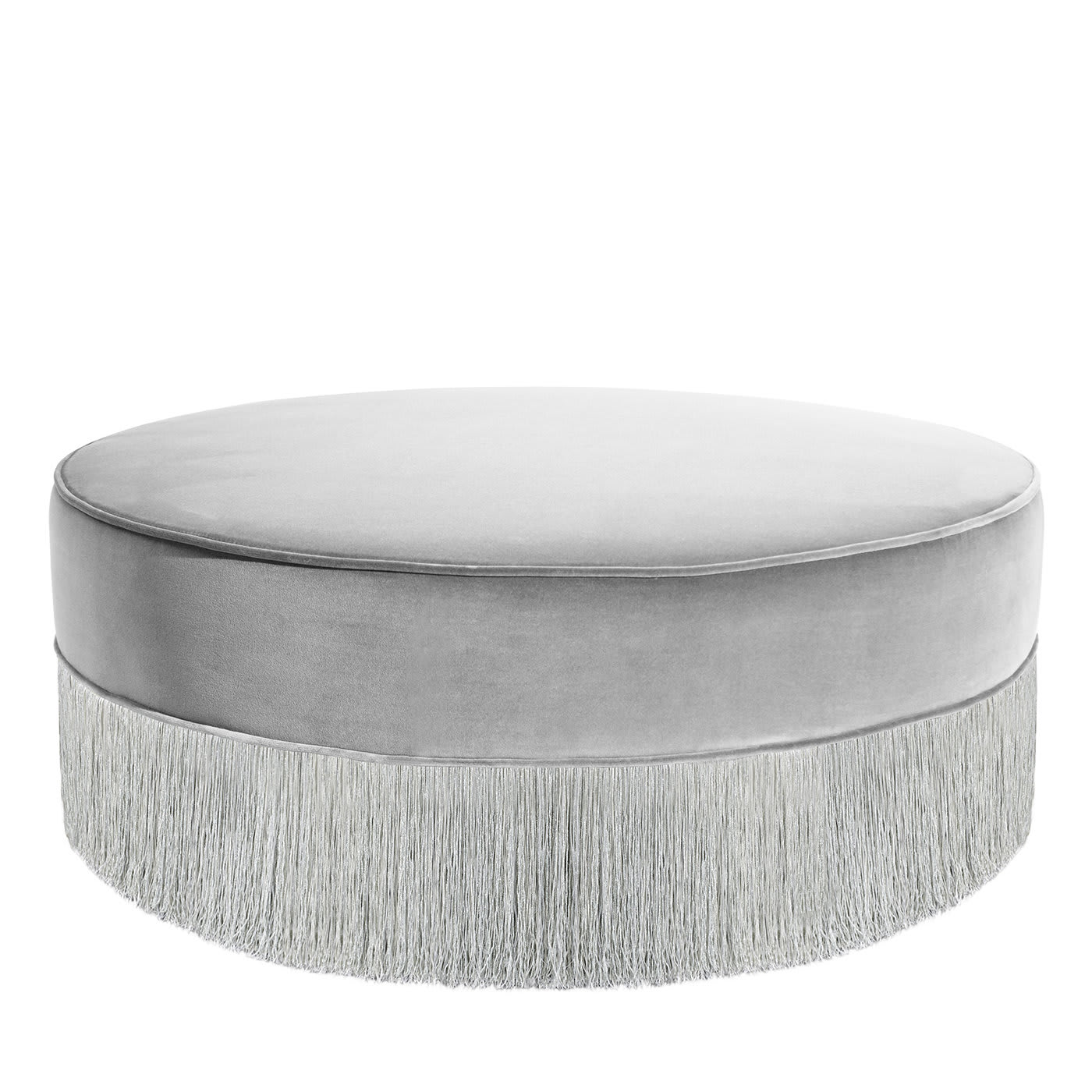 Sparkle Gray Ottoman with Silver Fringe
