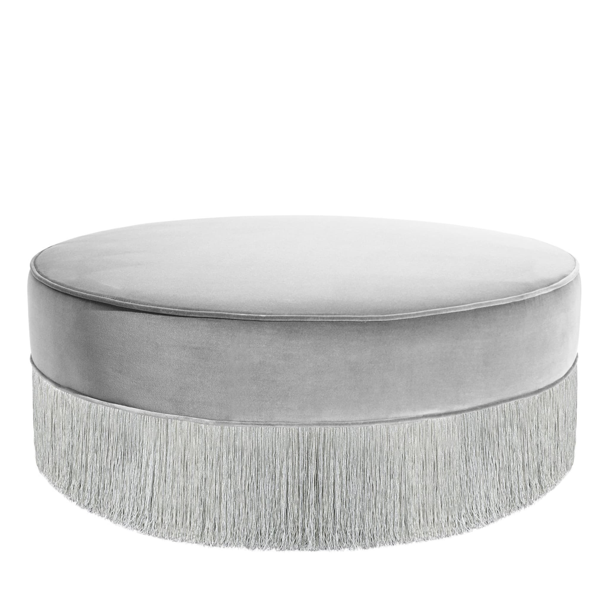Sparkle Gray Ottoman with Silver Fringe - Main view