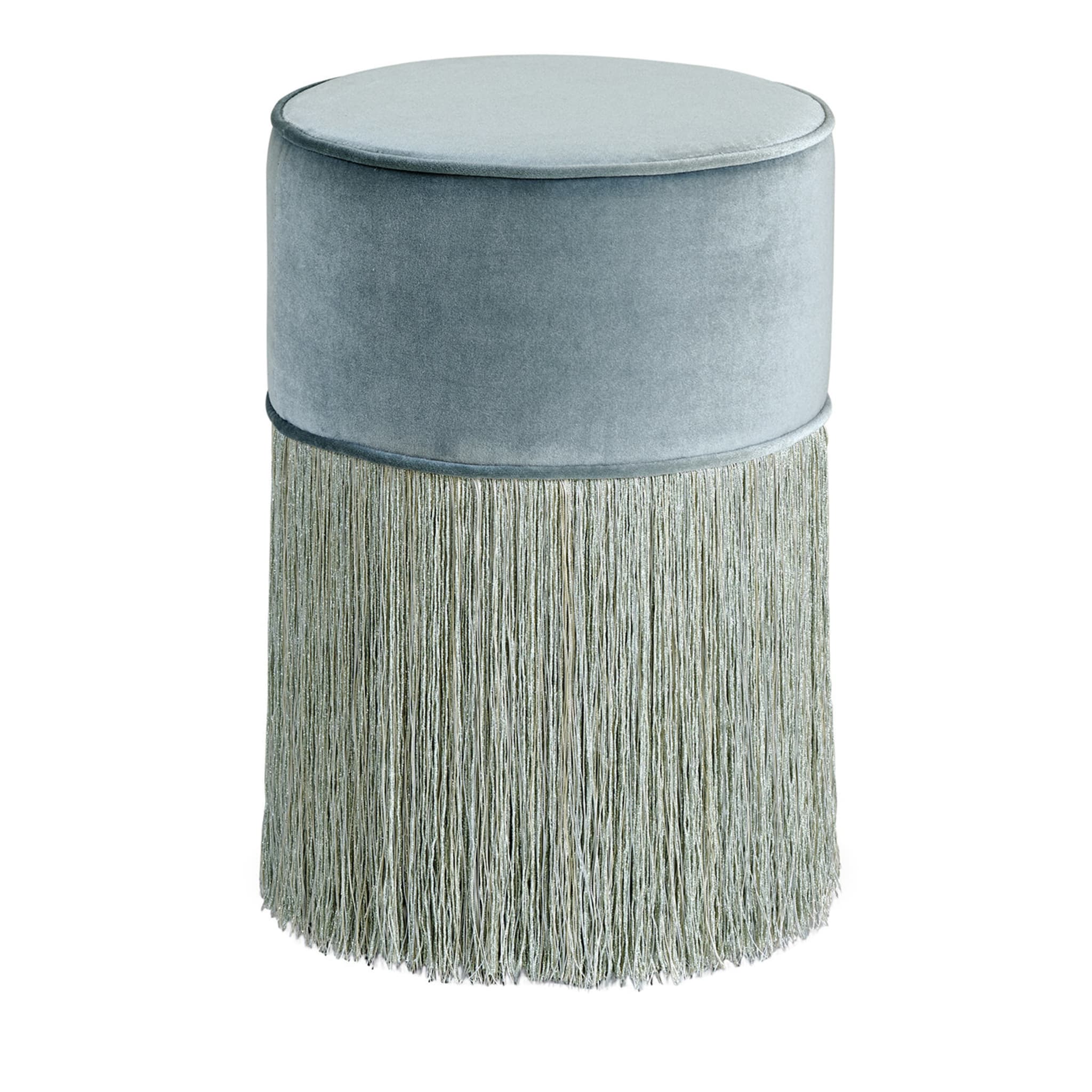 Sparkle Light Blue Pouf with Light Blue and Silver Fringe - Main view