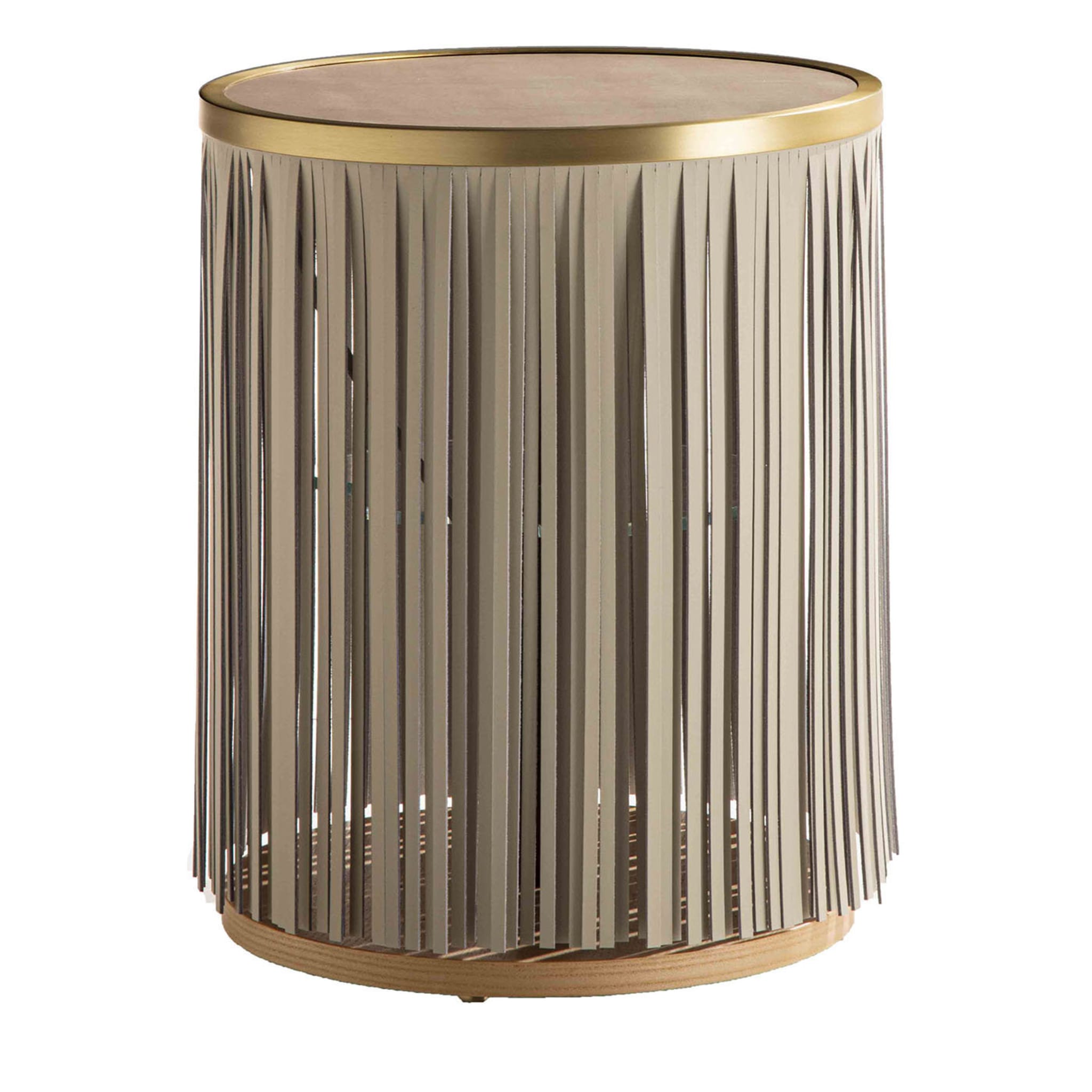 Indian Ash Side Table with Gray Leather Fringe - Main view