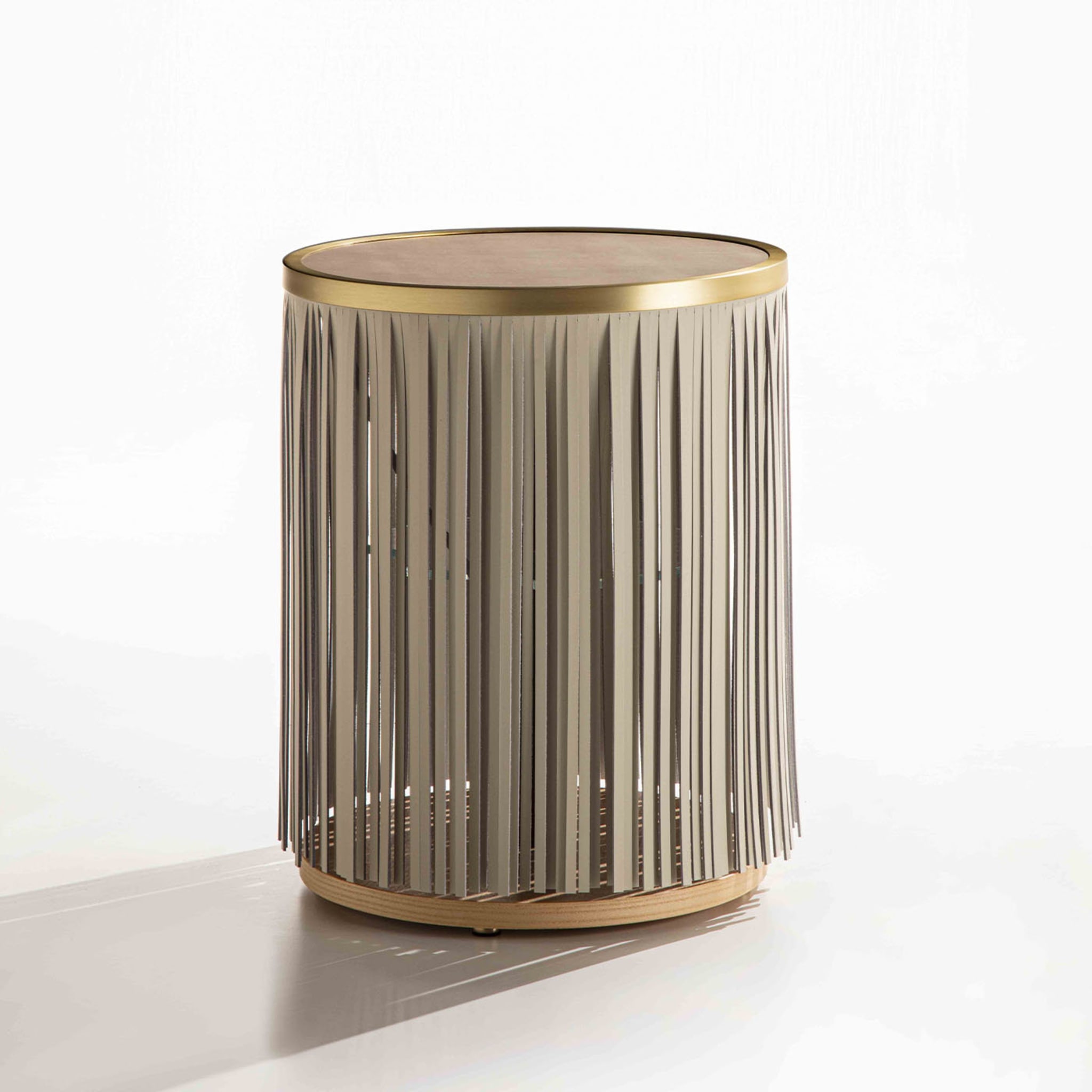 Indian Ash Side Table with Gray Leather Fringe - Alternative view 2
