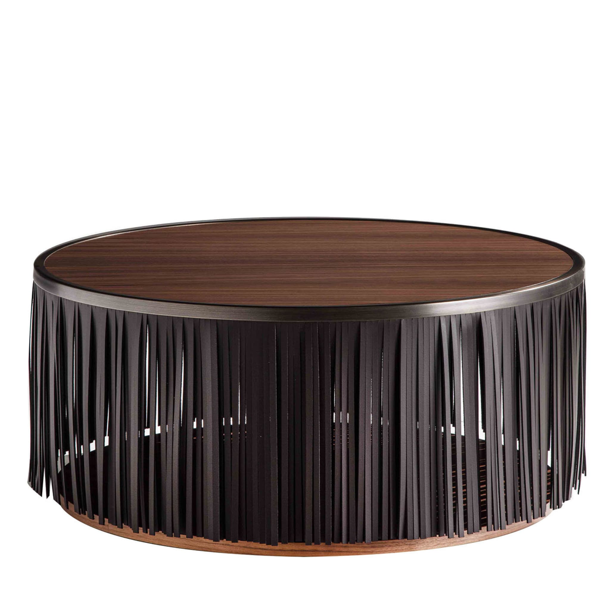 Indian Walnut Coffee Table with Black Leather Fringe - Main view