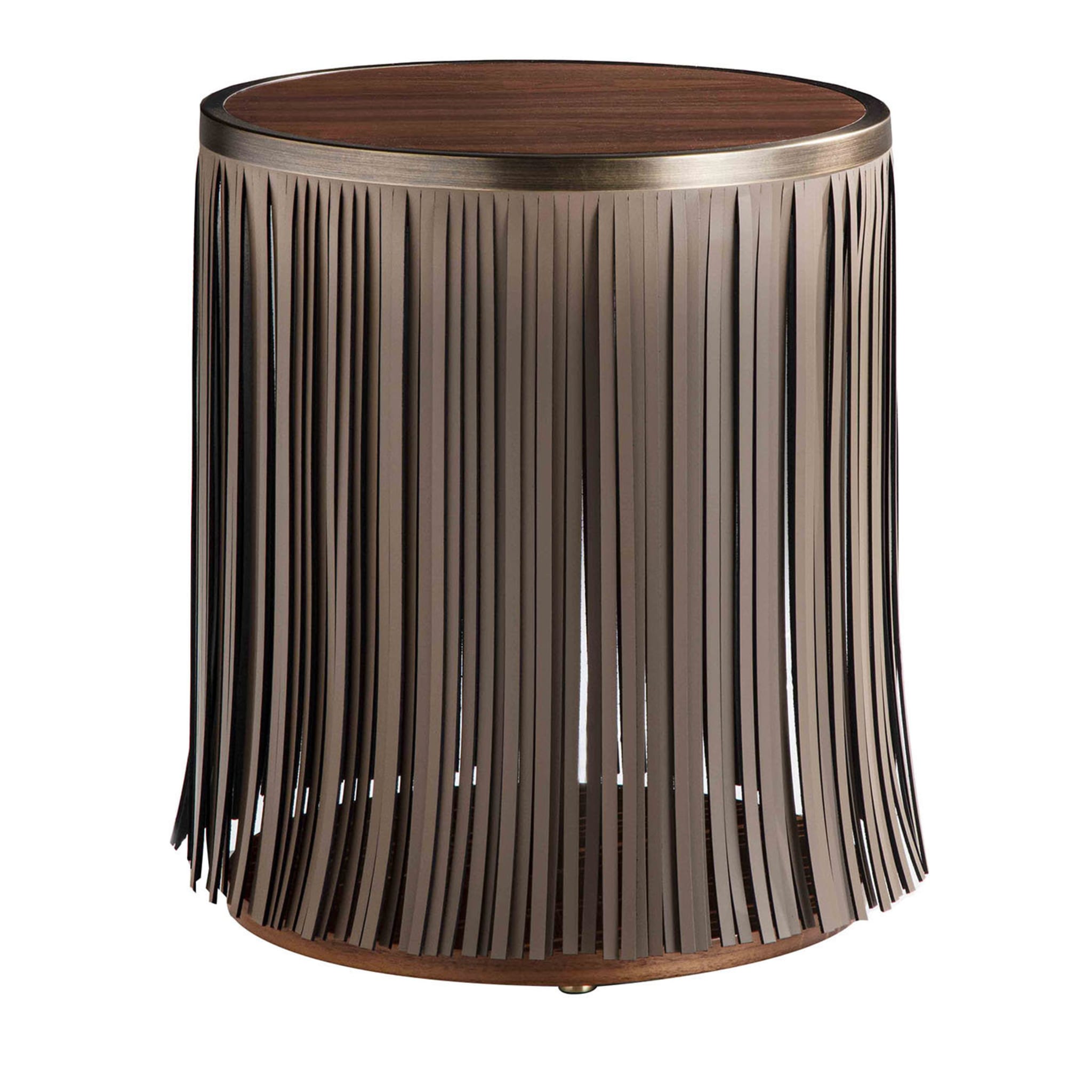Indian Walnut Side Table with Gray Leather Fringe - Main view