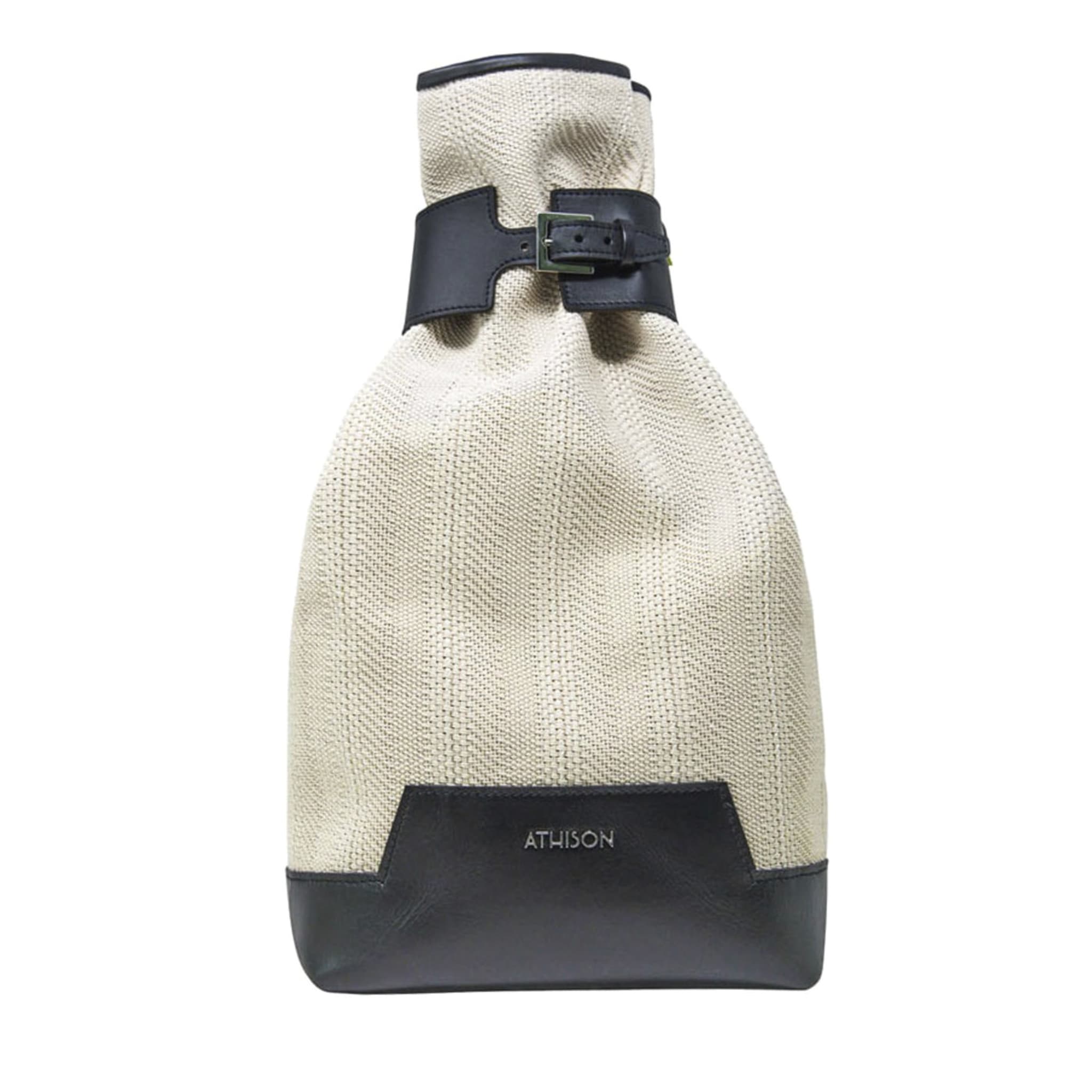 Leather and Braided Cotton Backpack “Veglia” - Black and Beige - Main view