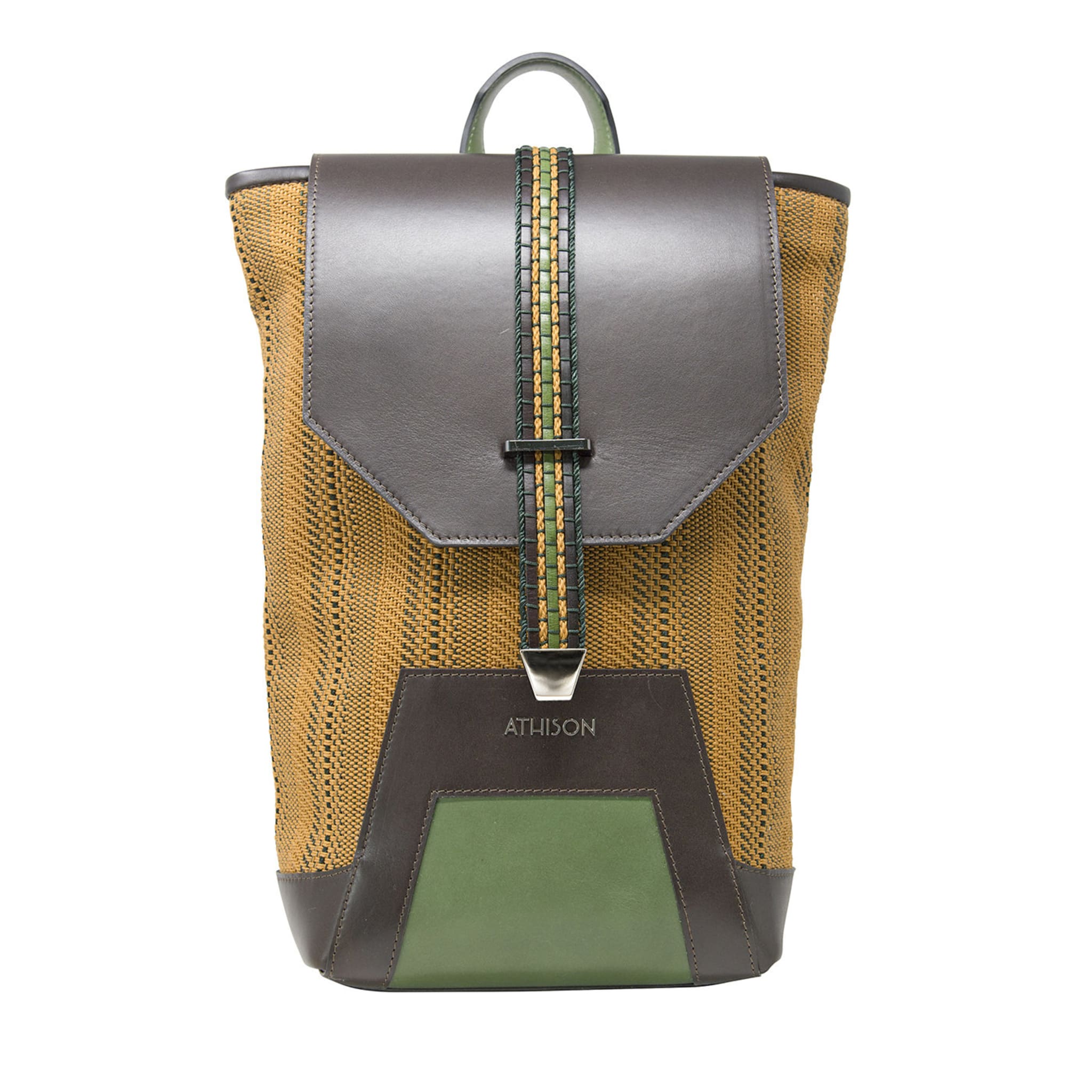 Leather and Braided Cotton Backpack “Scheggia” - Mustard and Brown - Main view