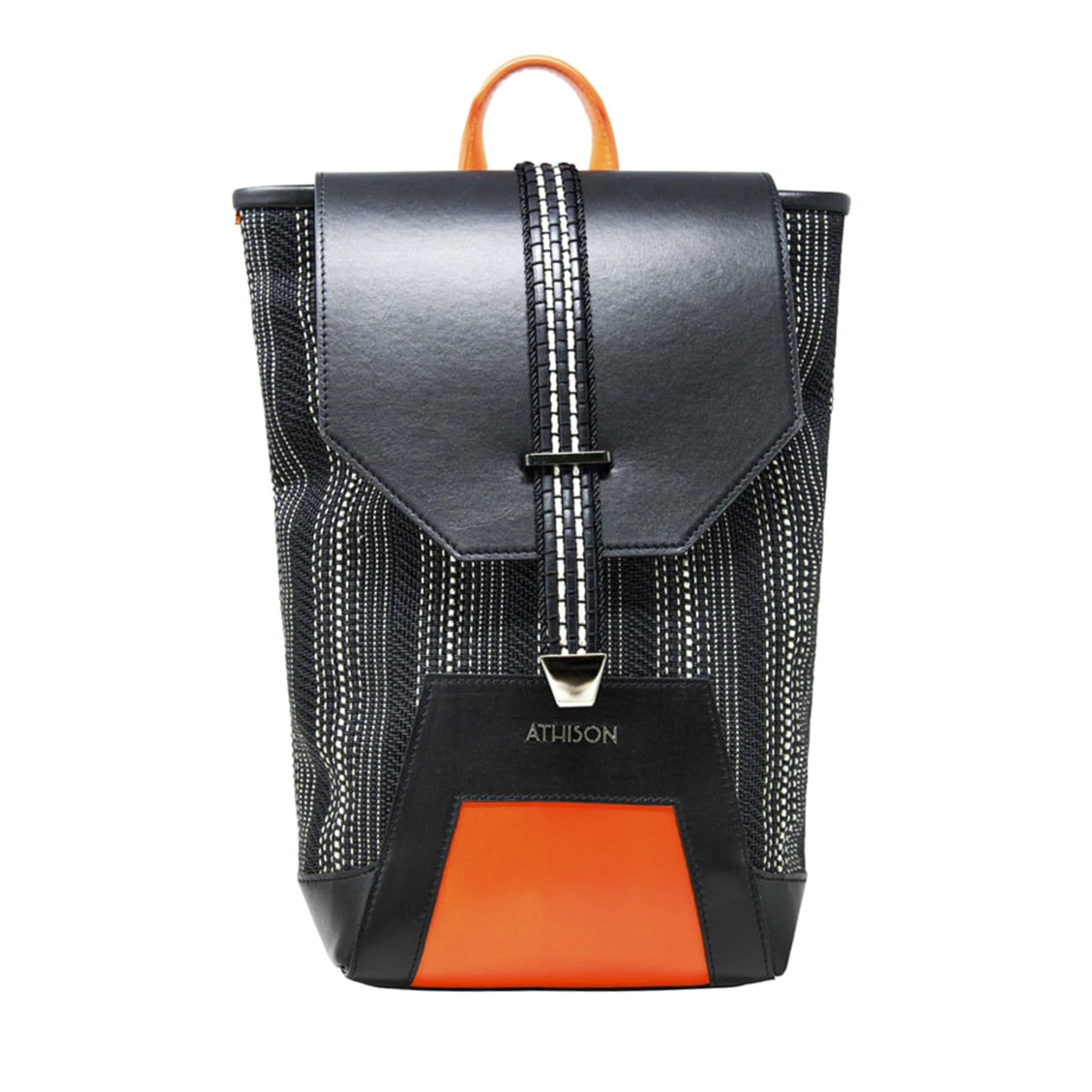 Leather and Braided Cotton Backpack “Scheggia” - Black - Main view