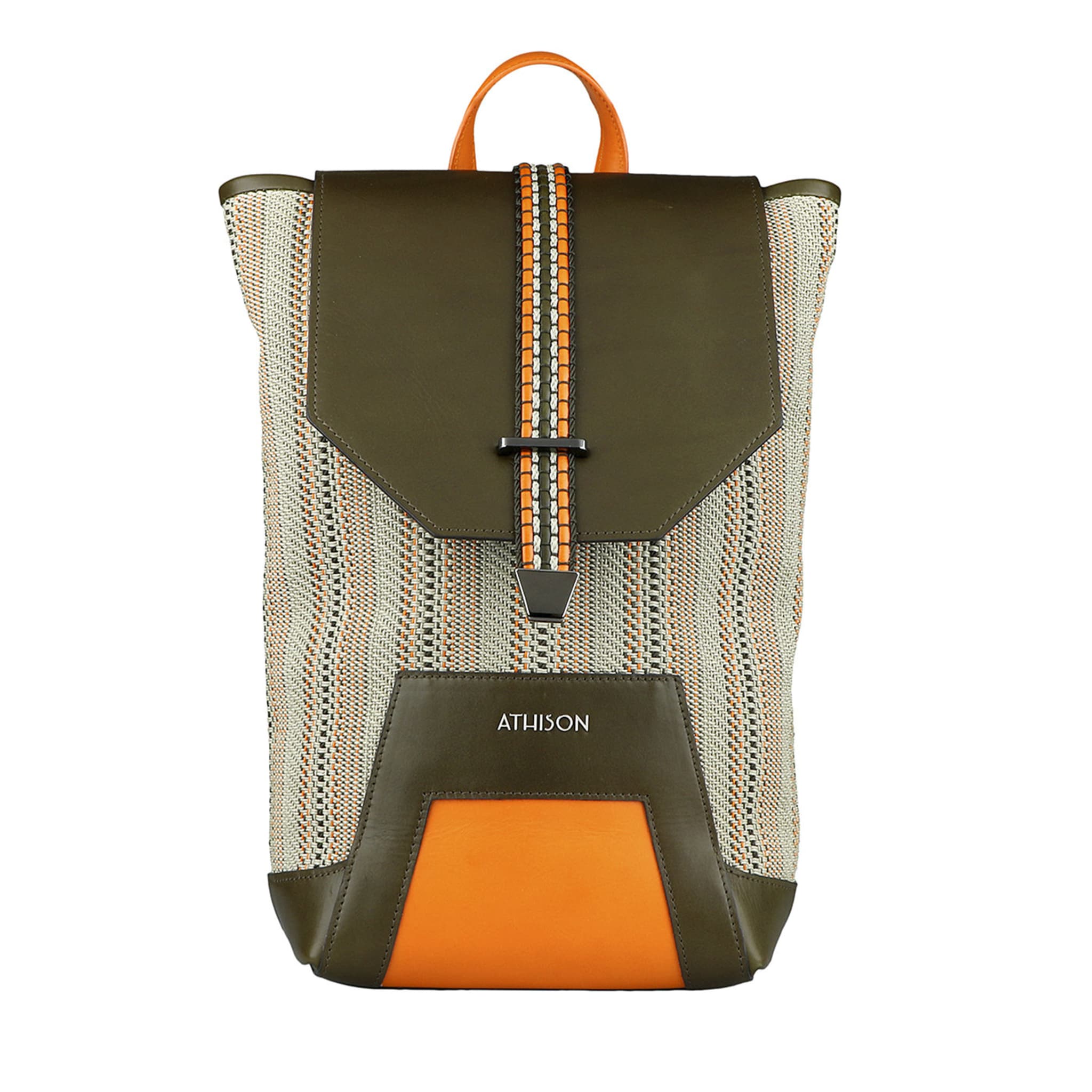 Leather and Braided Cotton Backpack “Scheggia” - Green - Main view