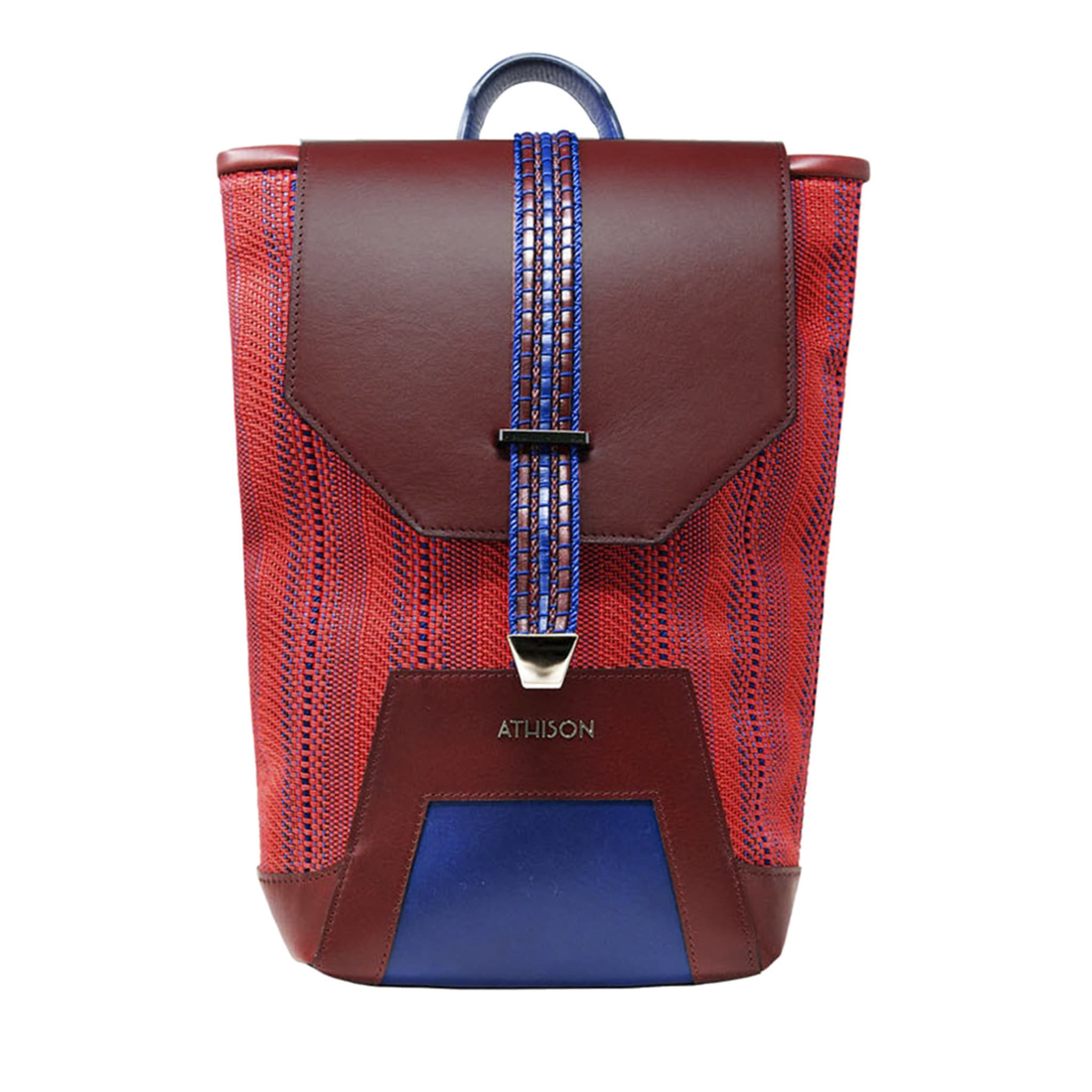 Leather and Braided Cotton Backpack “Scheggia” - Red and Blue - Main view