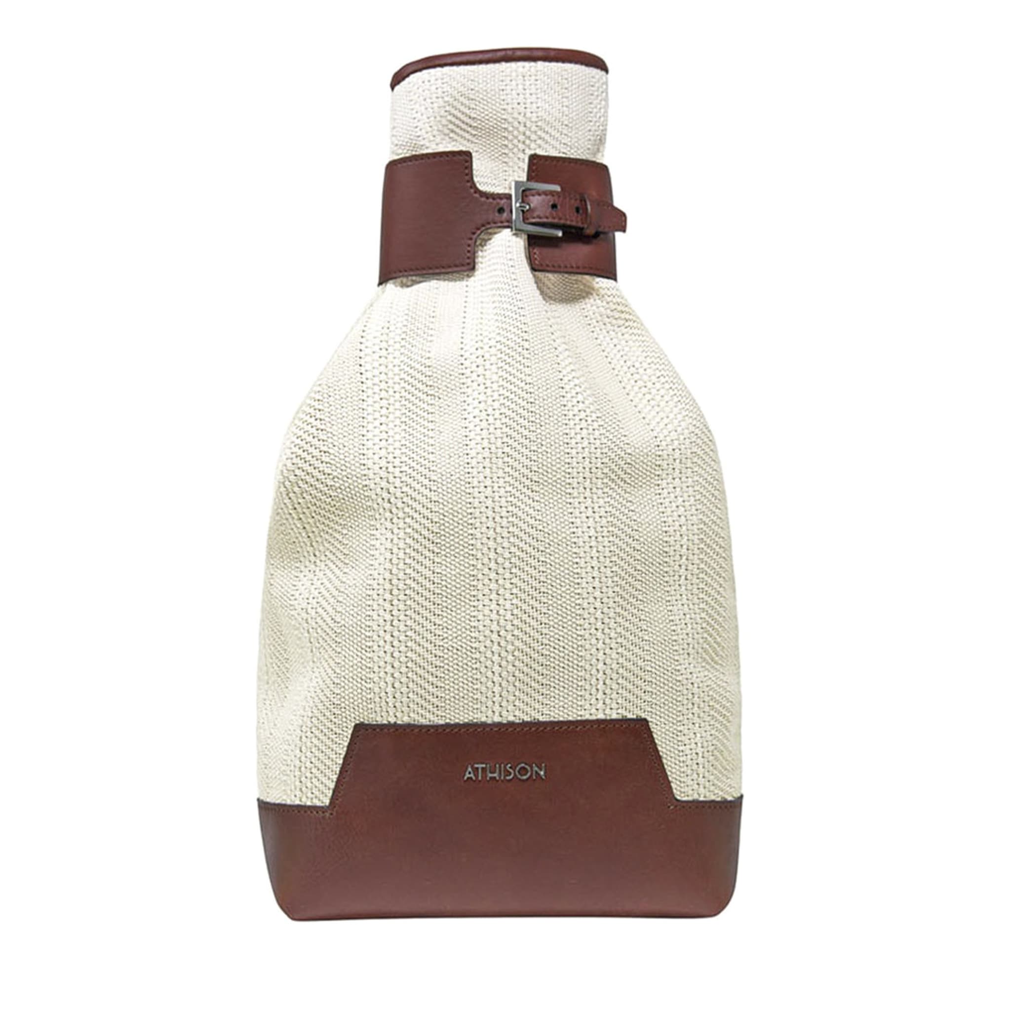 Leather and Braided Cotton Backpack “Veglia” - Beige and Brown - Main view