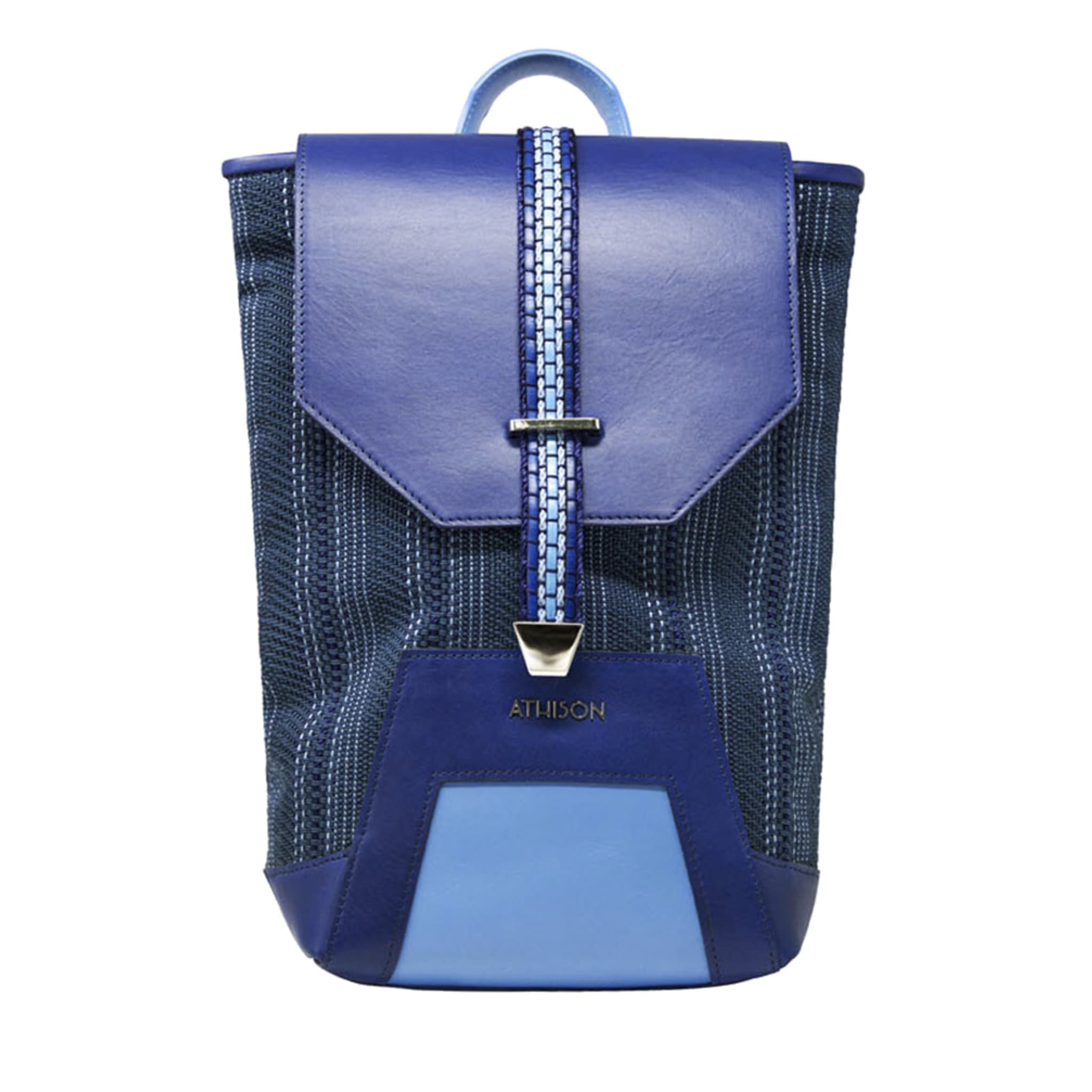 Leather and Braided Cotton Backpack “Scheggia” - Blue - Main view