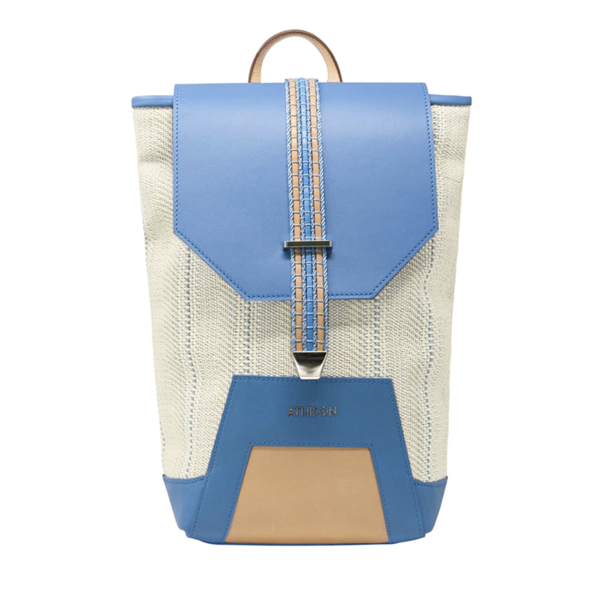 Leather and Braided Cotton Backpack “Scheggia” - Light Blue and White - Main view