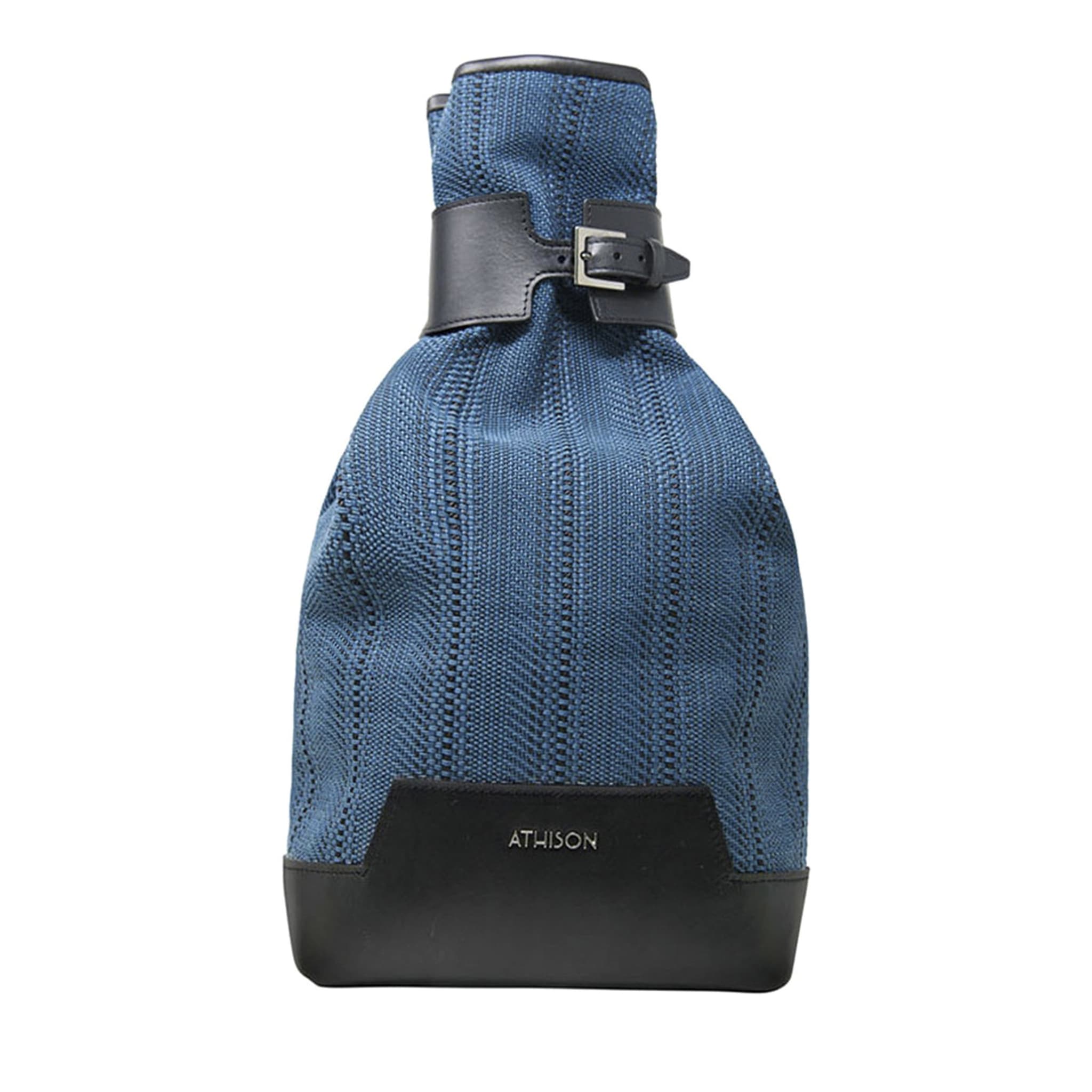 Leather and Braided Cotton Backpack “Veglia” - Blue and Black - Main view