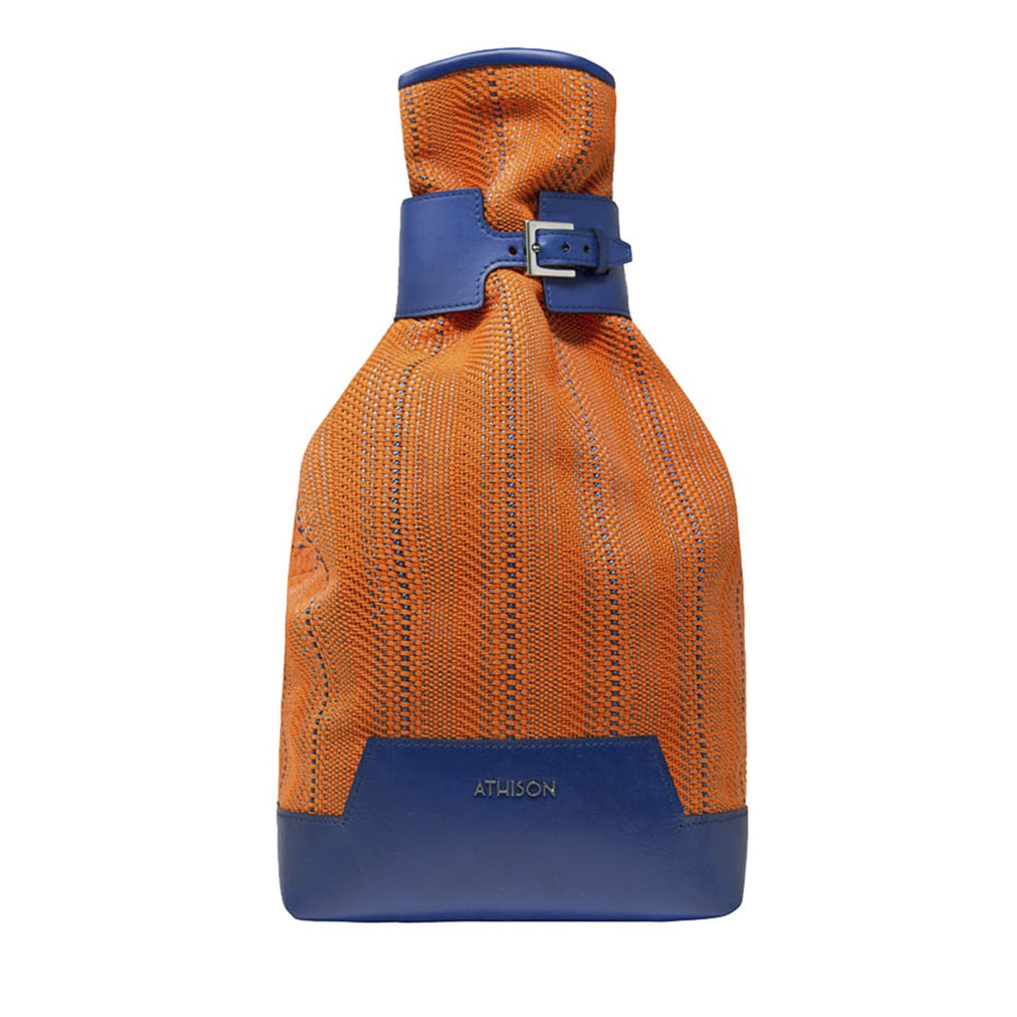 Leather and Braided Cotton Backpack “Veglia” - Orange and Blue - Main view