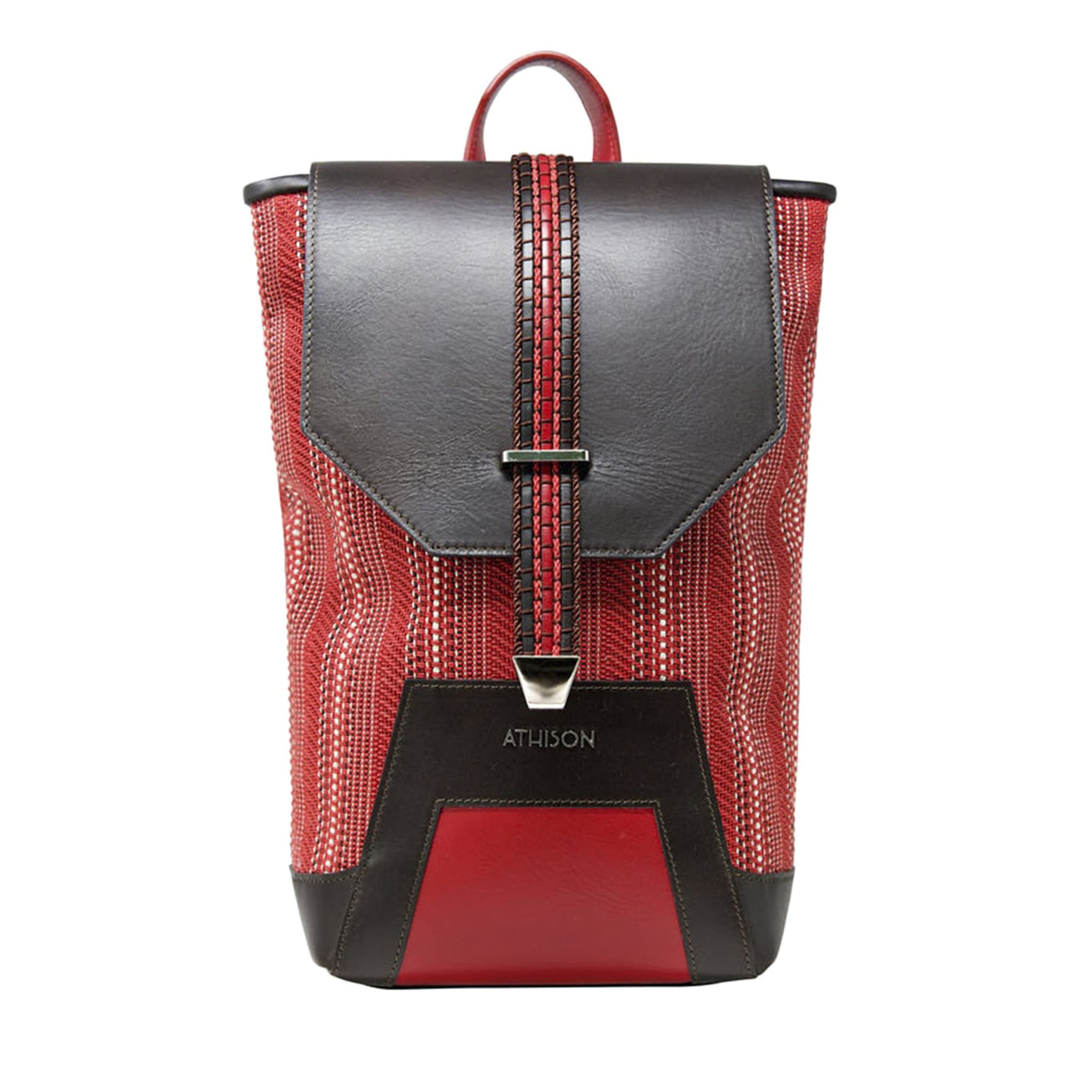Leather and Braided Cotton Backpack “Scheggia” - Red - Main view