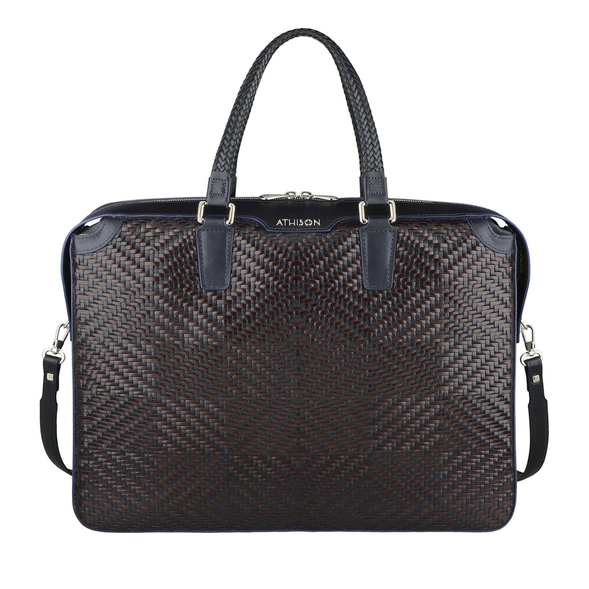 Borsa da lavoro in pelle intrecciata "Premia" - Marrone e blu - Vista principale