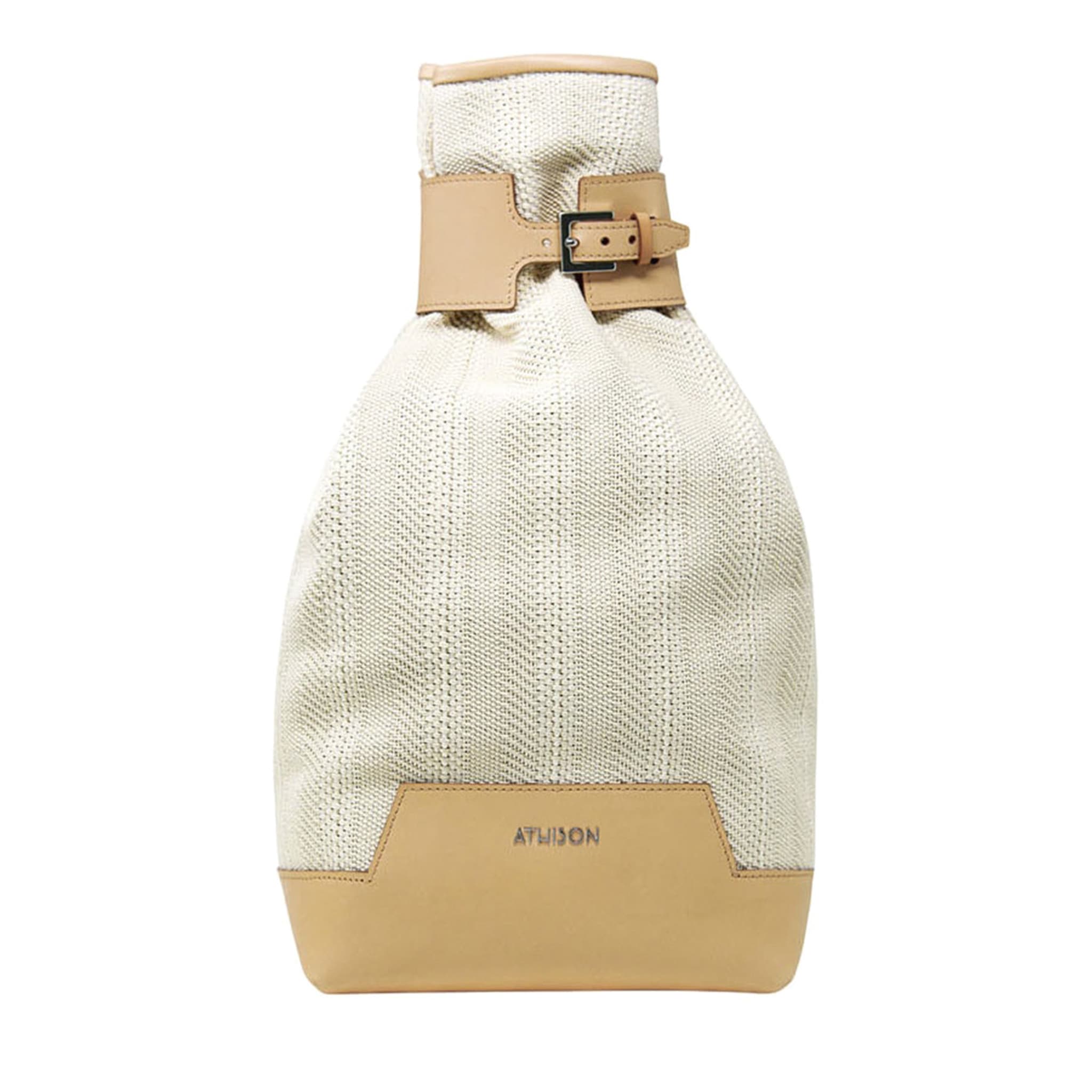 Leather and Braided Cotton Backpack “Veglia” - Beige - Main view