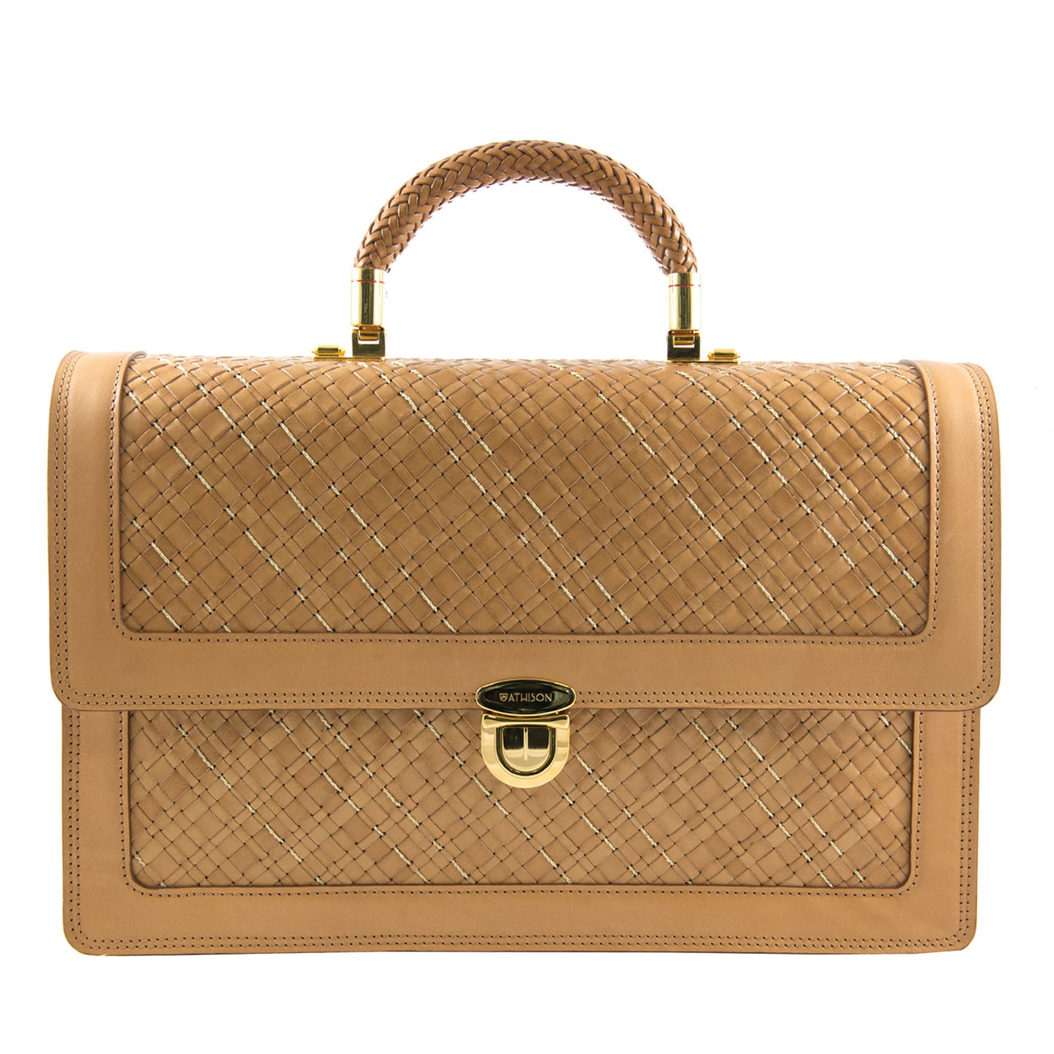 Braided Leather and Copper Business Bag “Kastel” - Beige - Main view